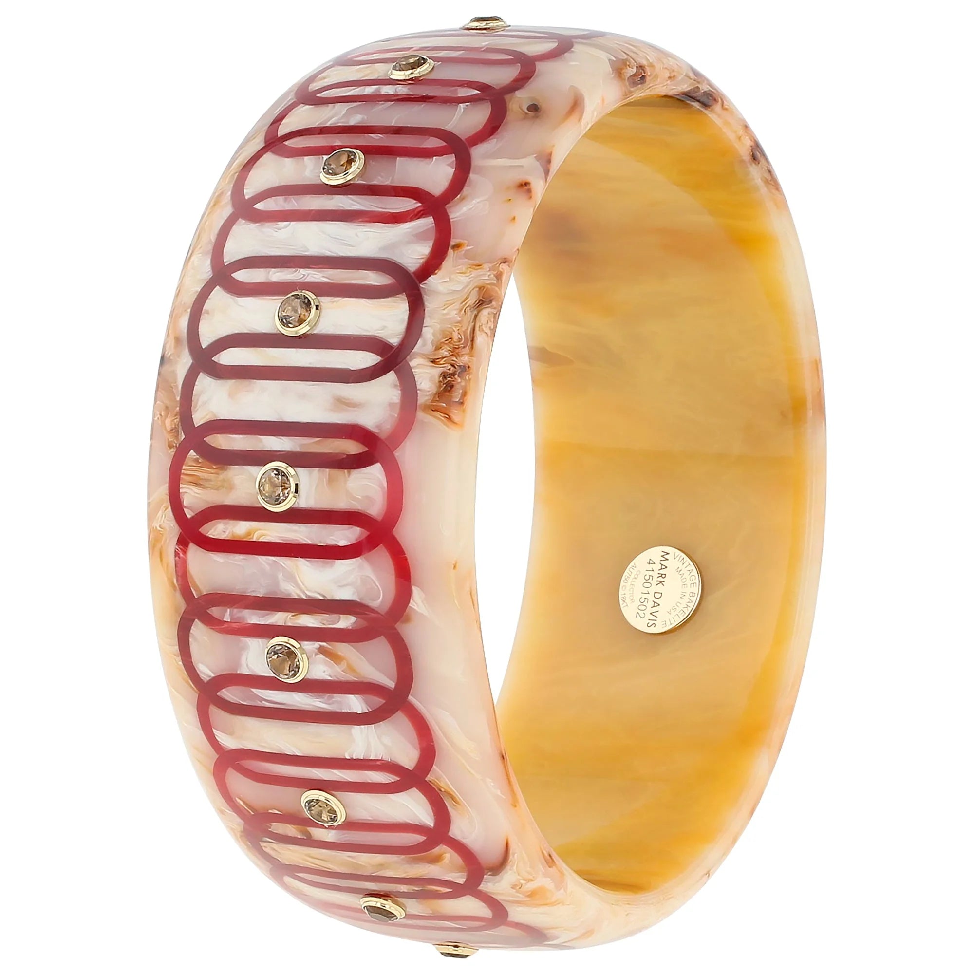 Blenda Bangle | Cream marbled bakelite with inlay and stones. 
