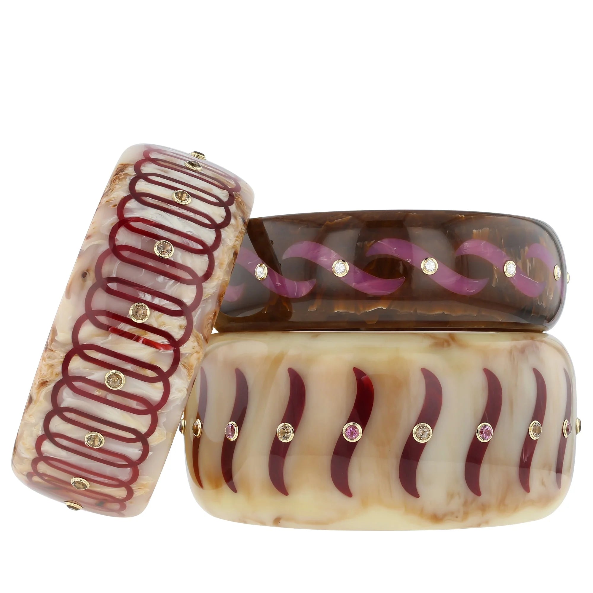 Blenda Bangle | Cream marbled bakelite with inlay and stones. 