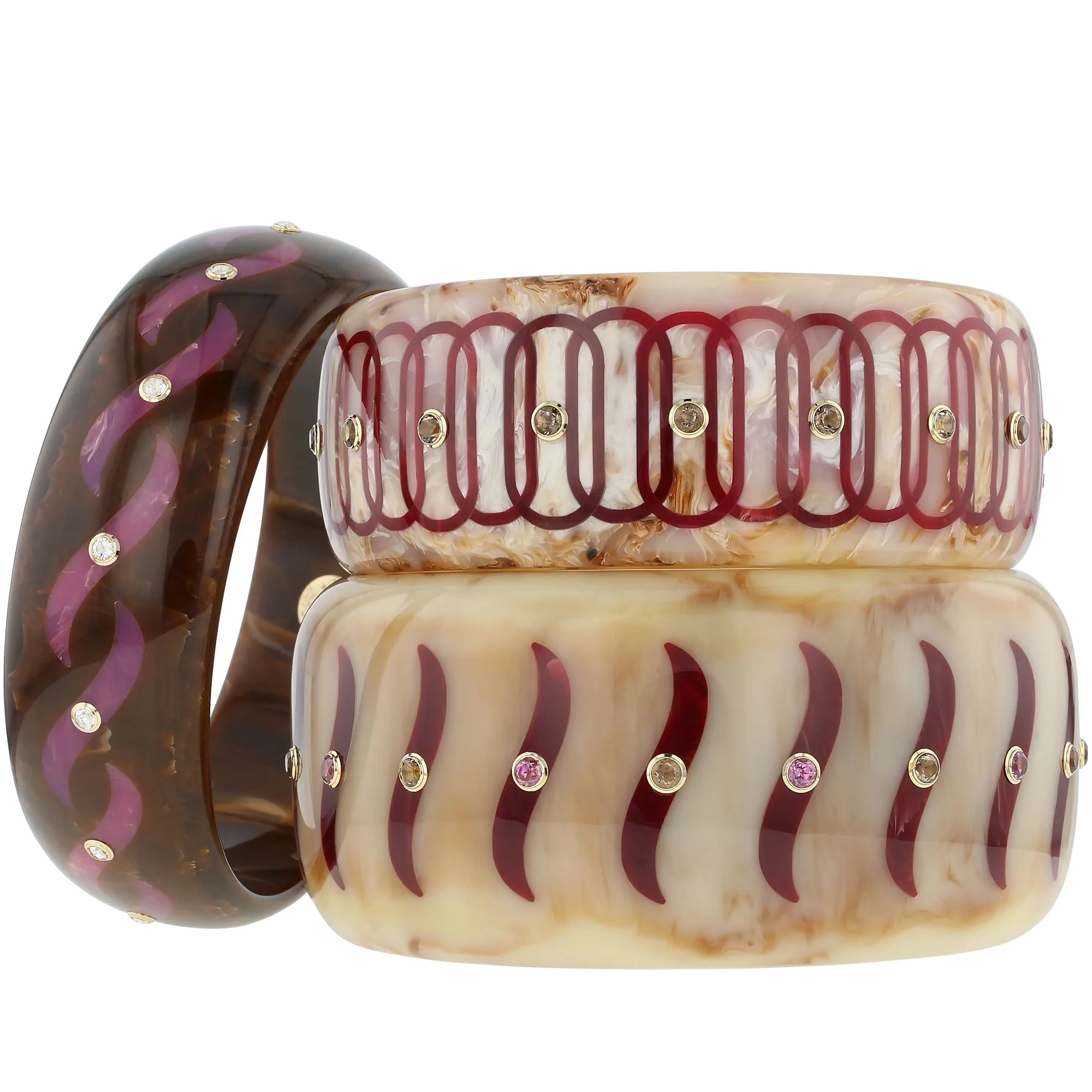 Blenda Bangle | Cream marbled bakelite with inlay and stones. 