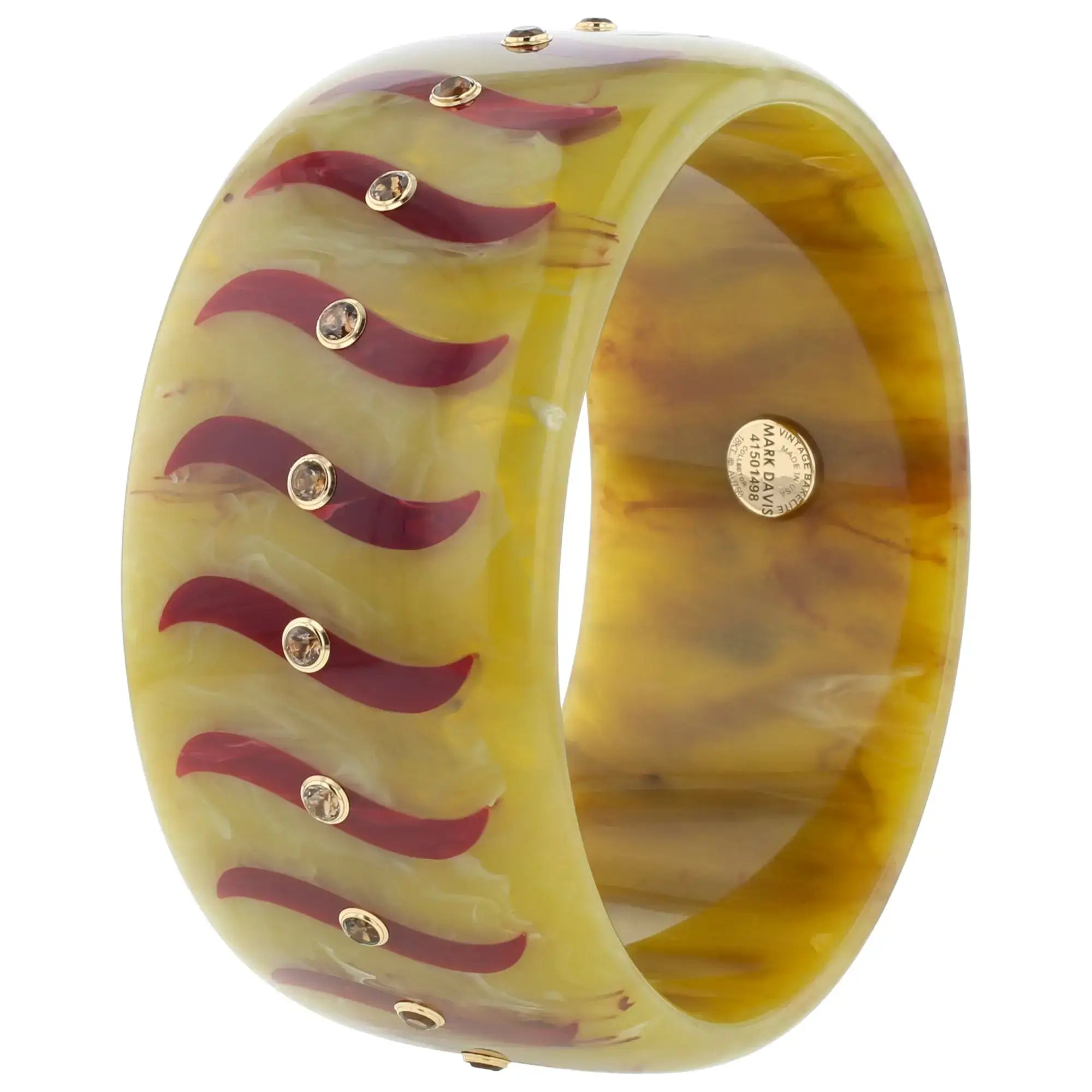 Bliss Bangle | Mustard brown bakelite with inlay and stones.