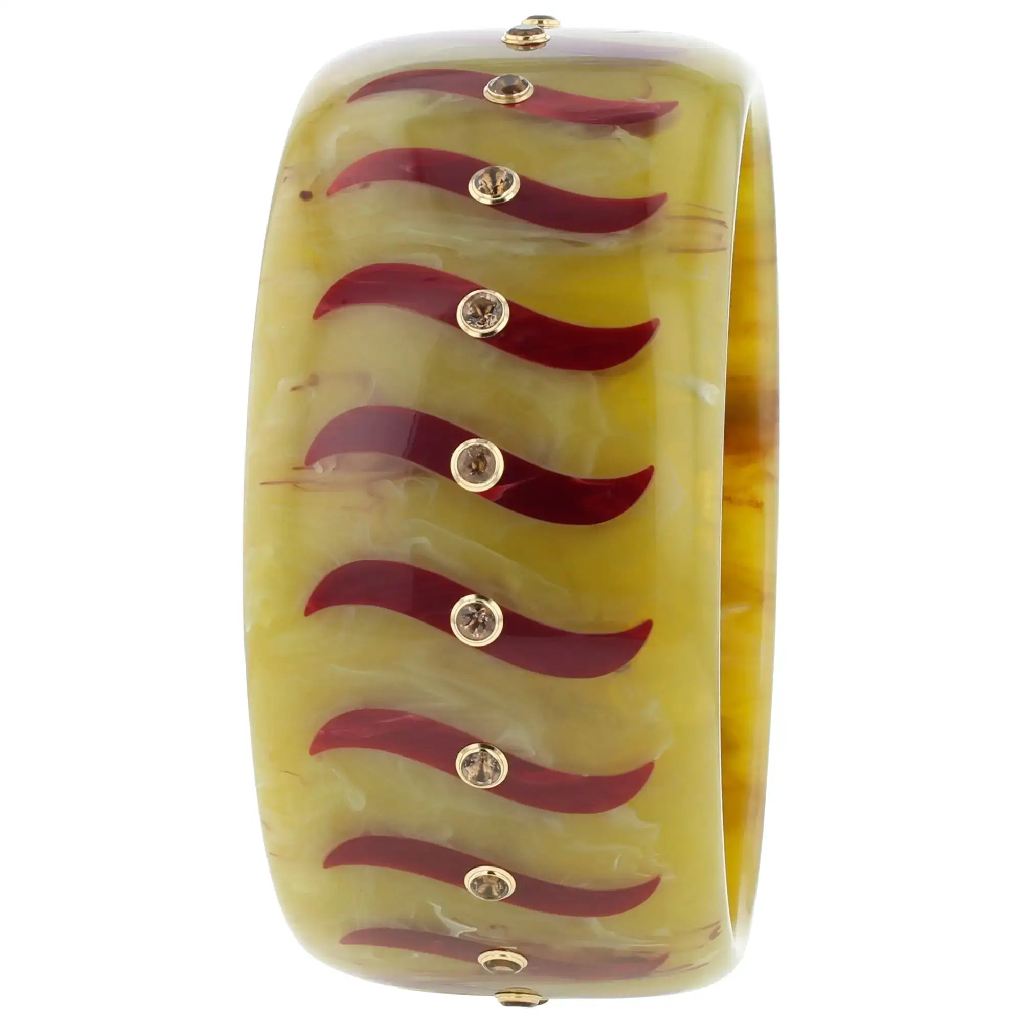 Bliss Bangle | Mustard brown bakelite with inlay and stones.