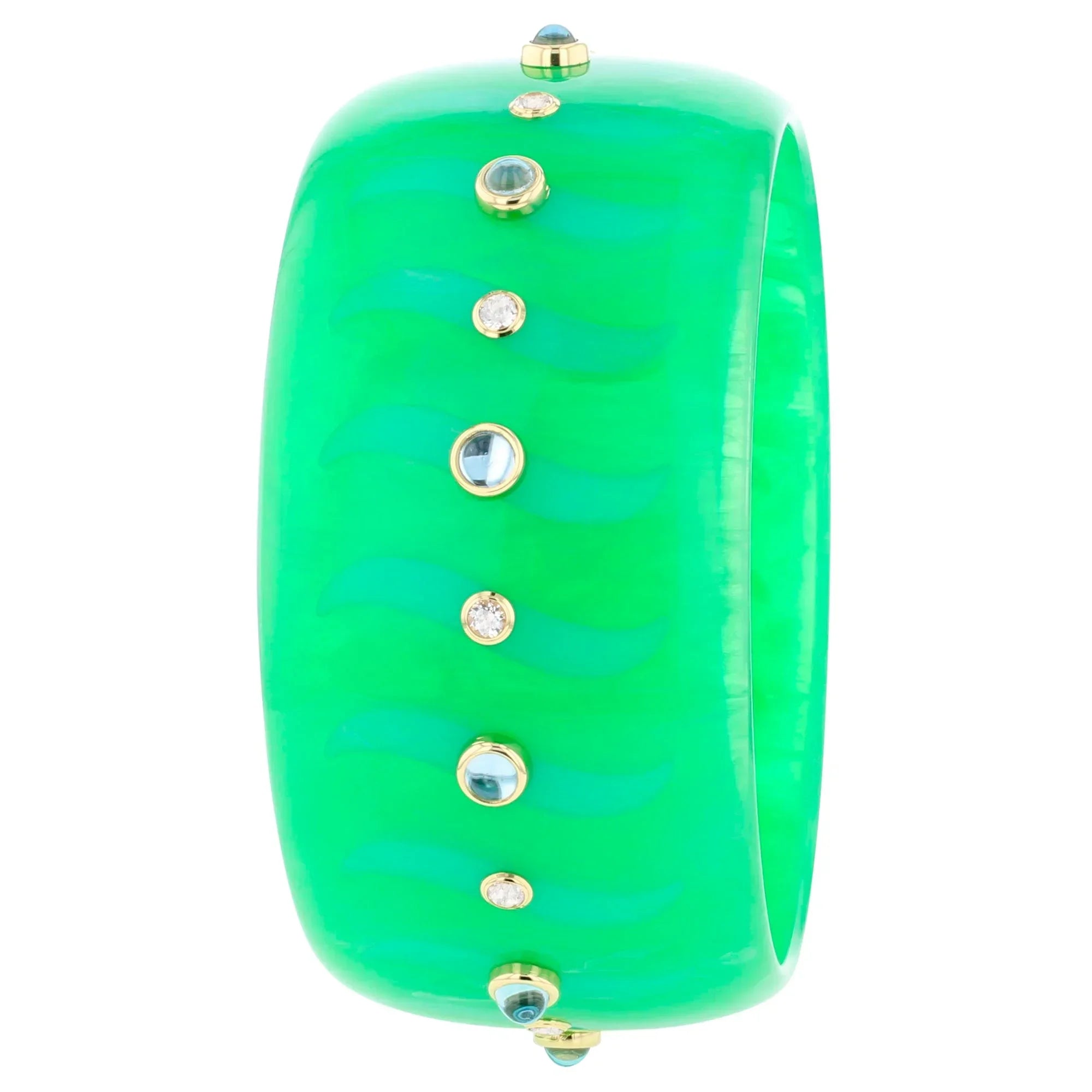 Bliss Bangle | Vibrant green bakelite with inlay and stones.