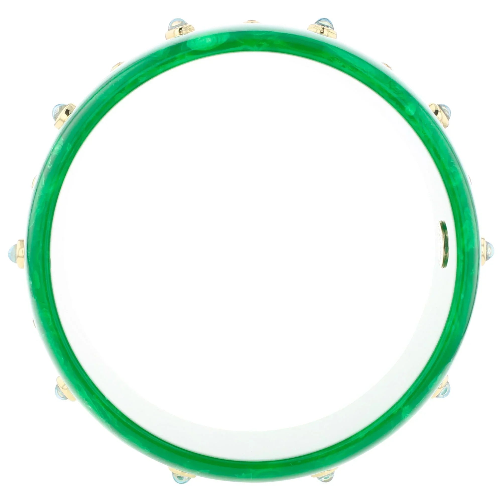 Bliss Bangle | Leaf green bakelite with inlay and stones.