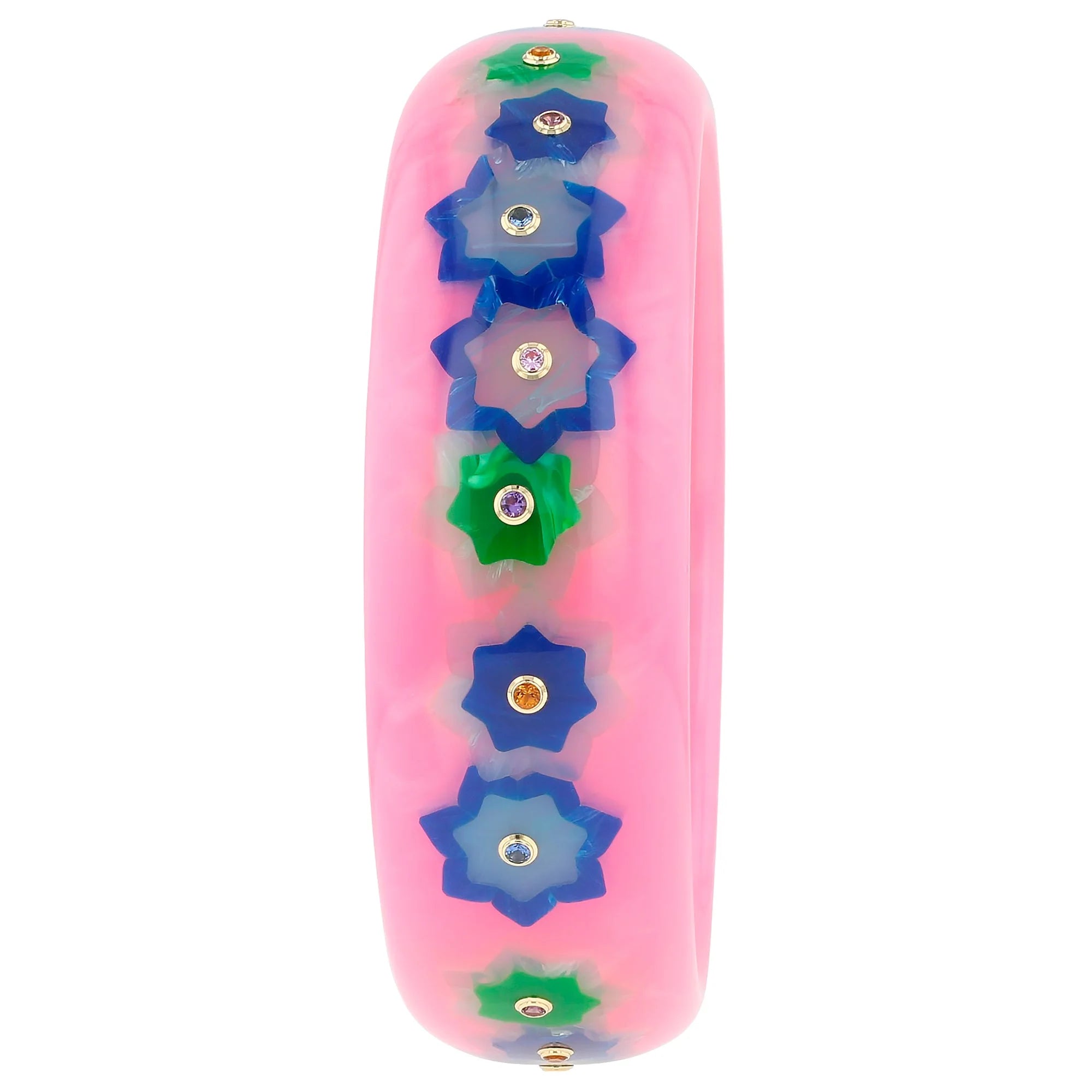 Blossom Bangle | Pastel pink bakelite with inlay and stones. 
