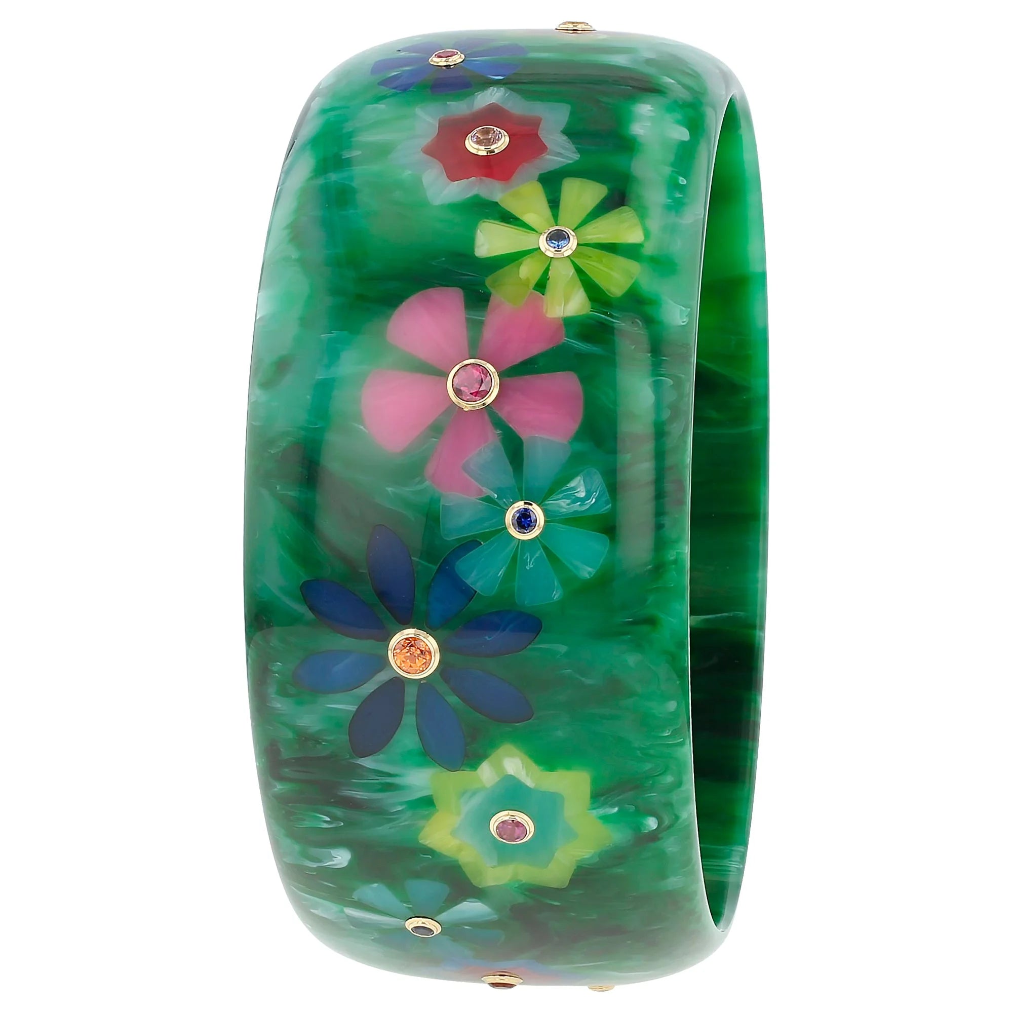 Blossom Bangle | Bakelite with inlay and stones. 