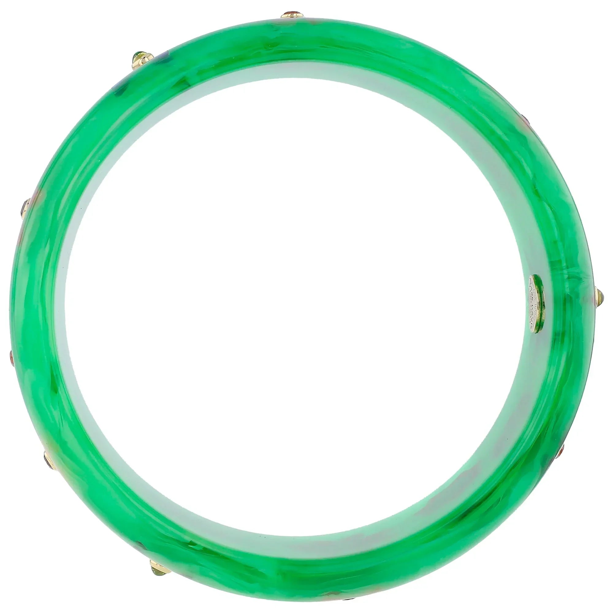 Blossom Bangle | Mint green bakelite with inlay and stones.