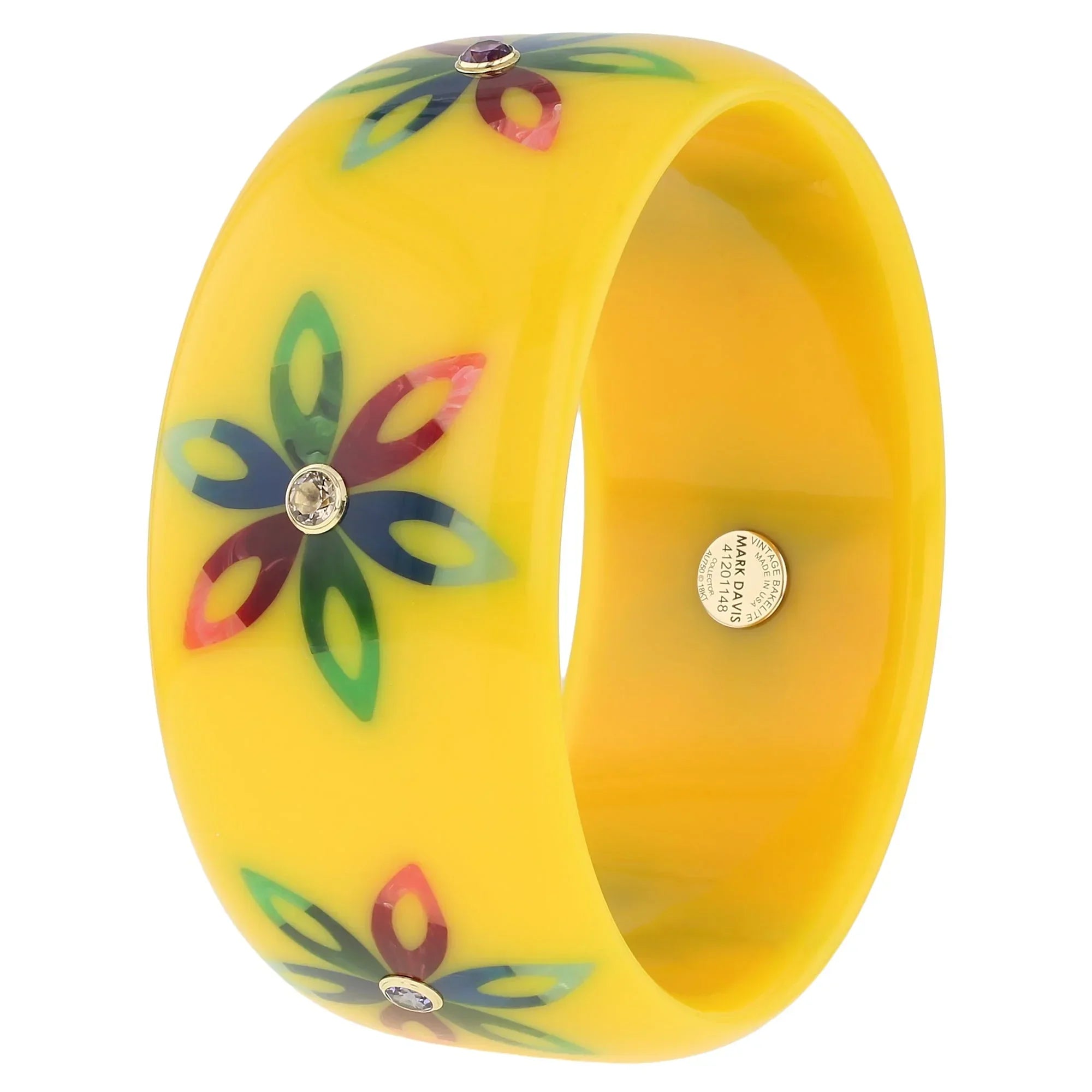 Bluma Bangle | Vivid yellow bakelite with inlay and stones.