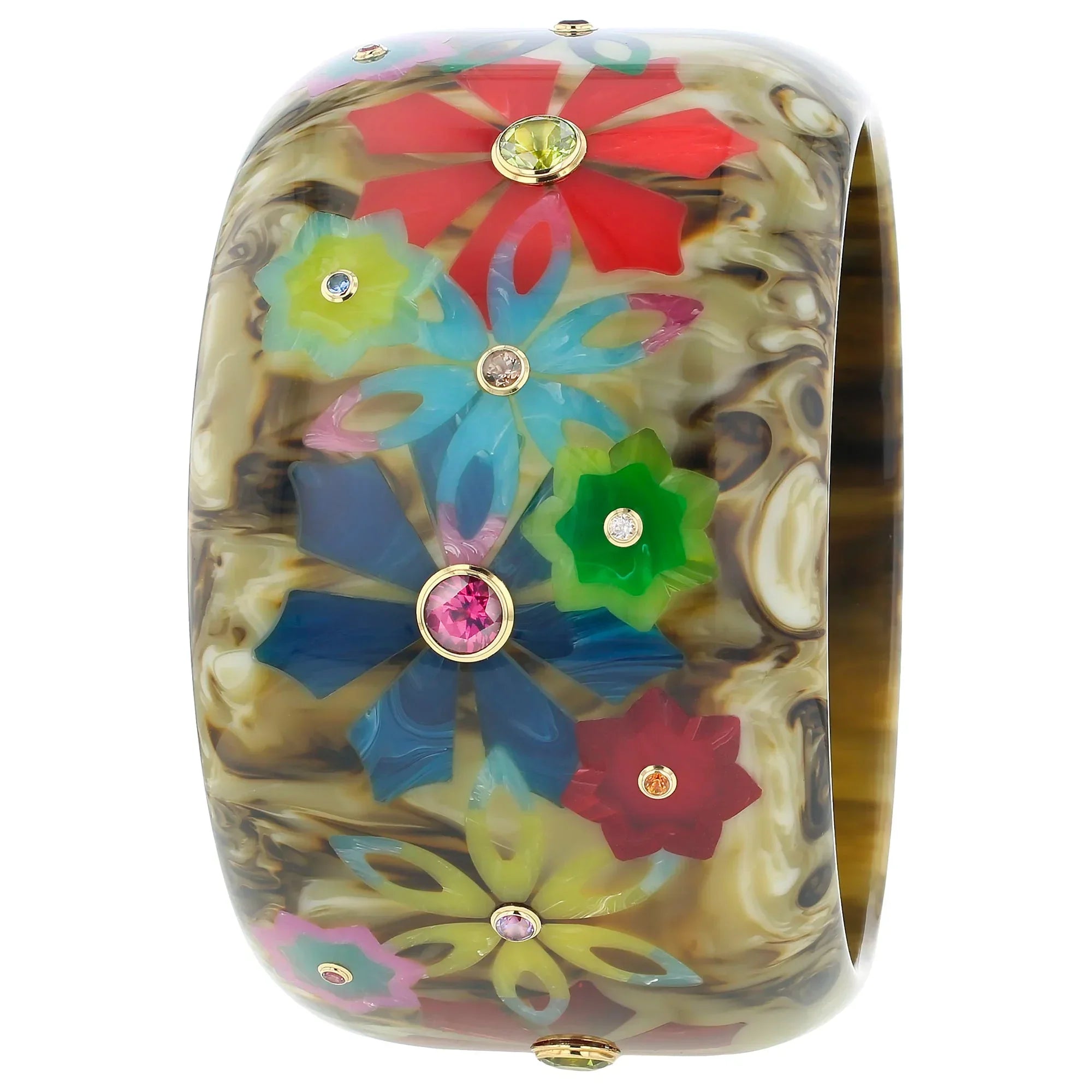 Bluma Bangle | Desert bakelite with inlay and stones.