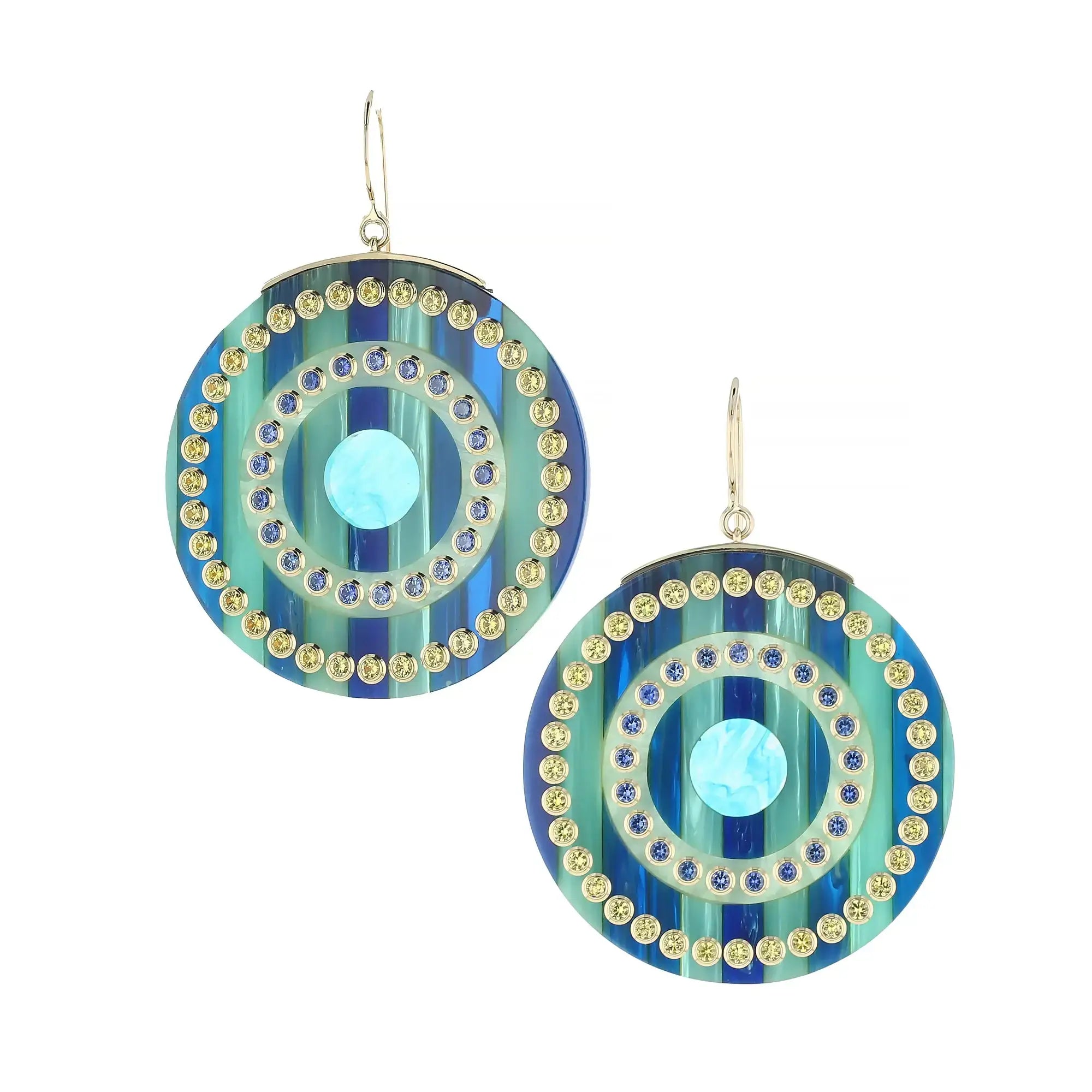 Blythe Earrings | Bakelite dangle earrings with inlay and sapphires.
