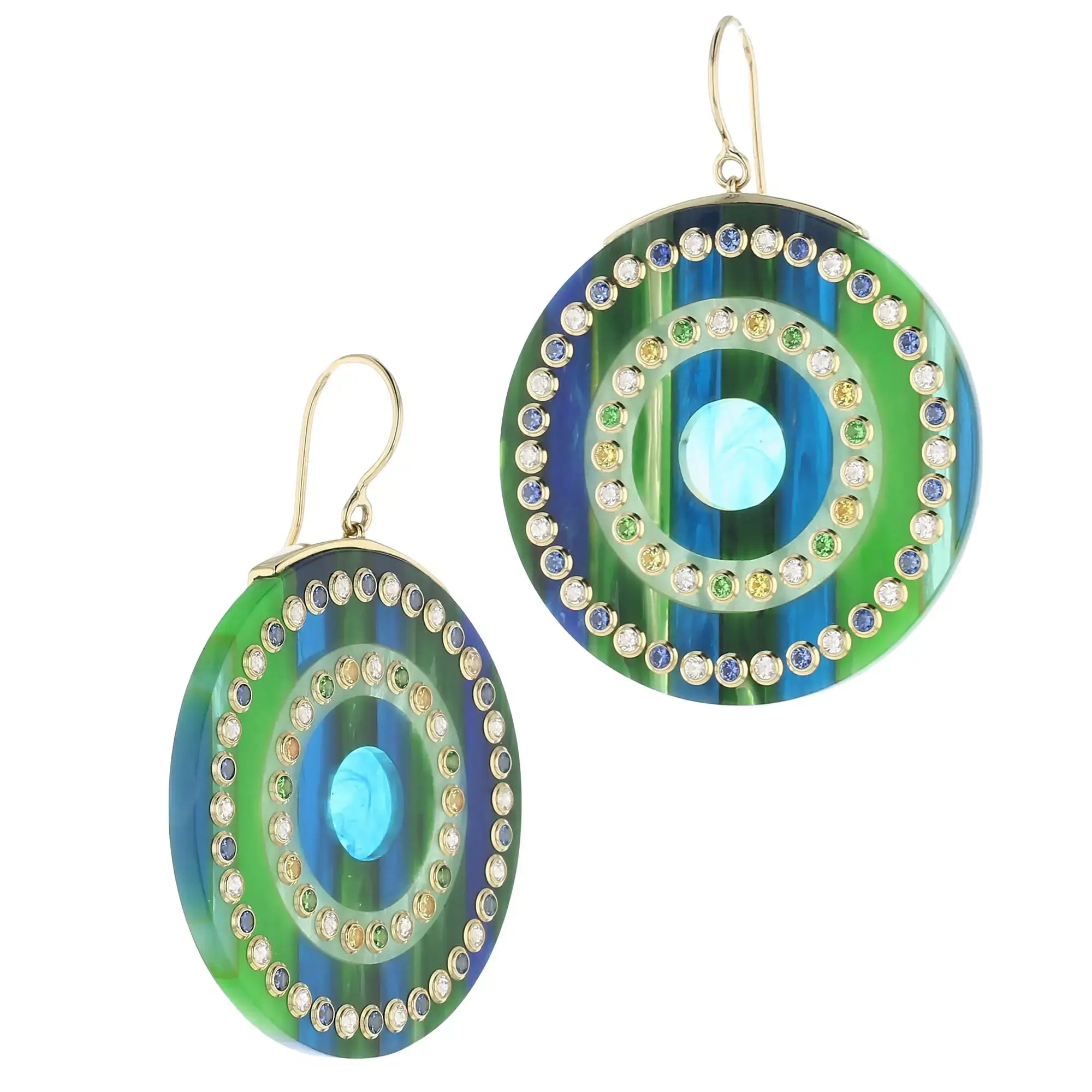 Blythe Earrings | Bakelite dangle earrings with translucent blue inlay and stones.
