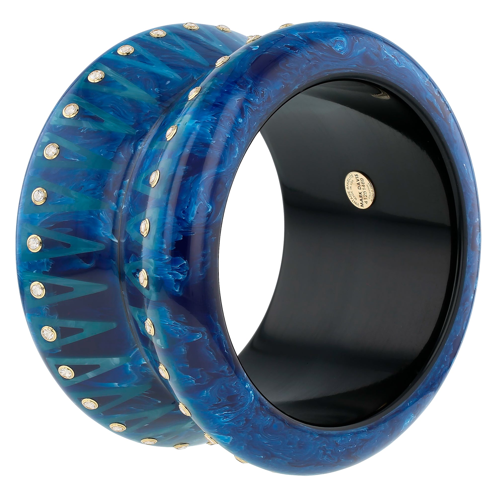 Bradley Bangle | Marbled Blue bakelite with inlay and stones.