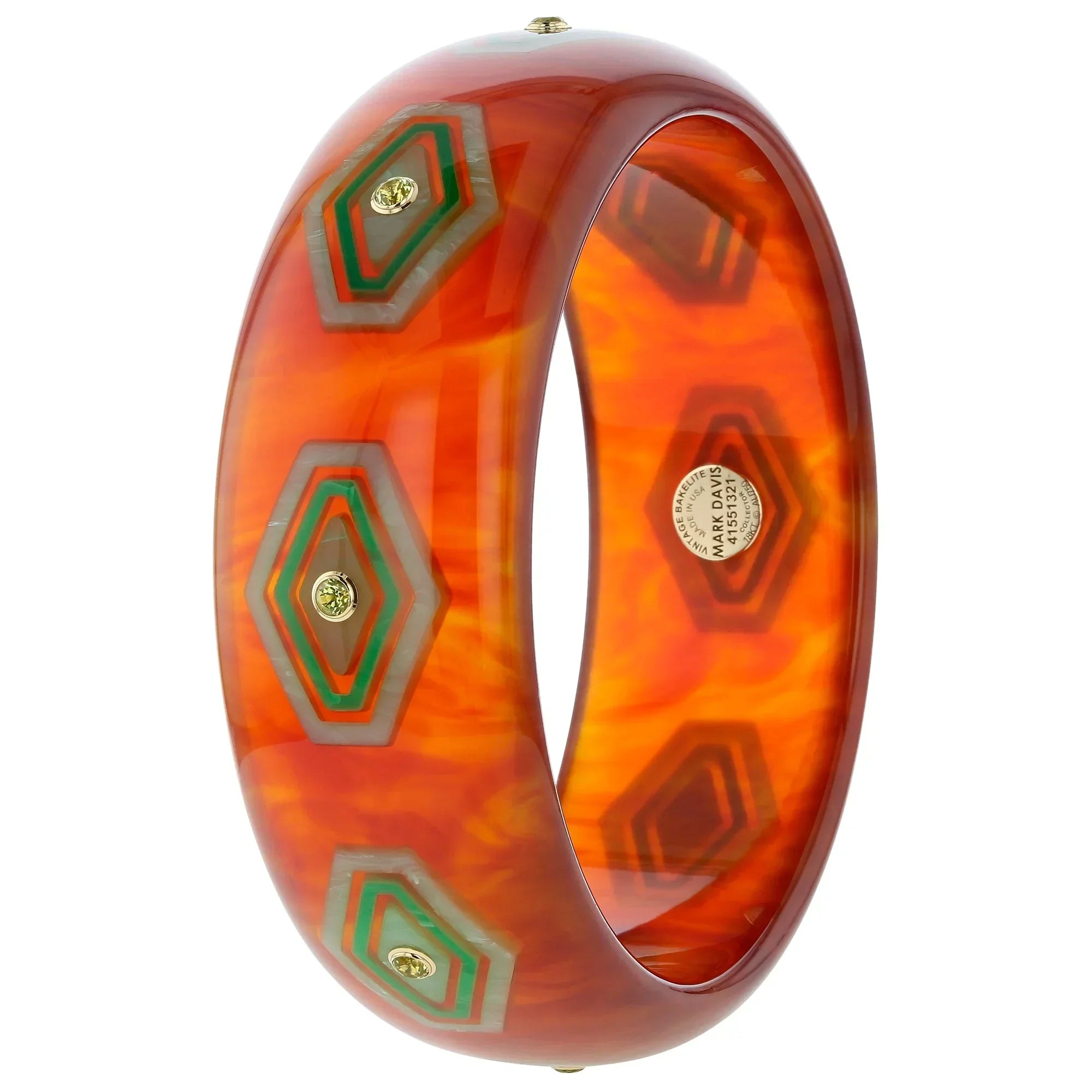 Brady Bangle | Bakelite bangle with nested diamond pattern inlay and stones.
