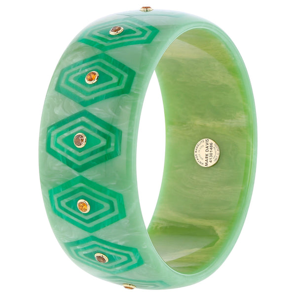 Brady Bangle | Soft green bakelite bangle with inlay and stones. 