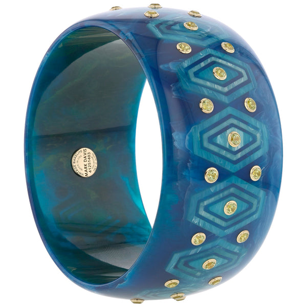 Brady Bangle | Diamond pattern bangle with inlay and stones.