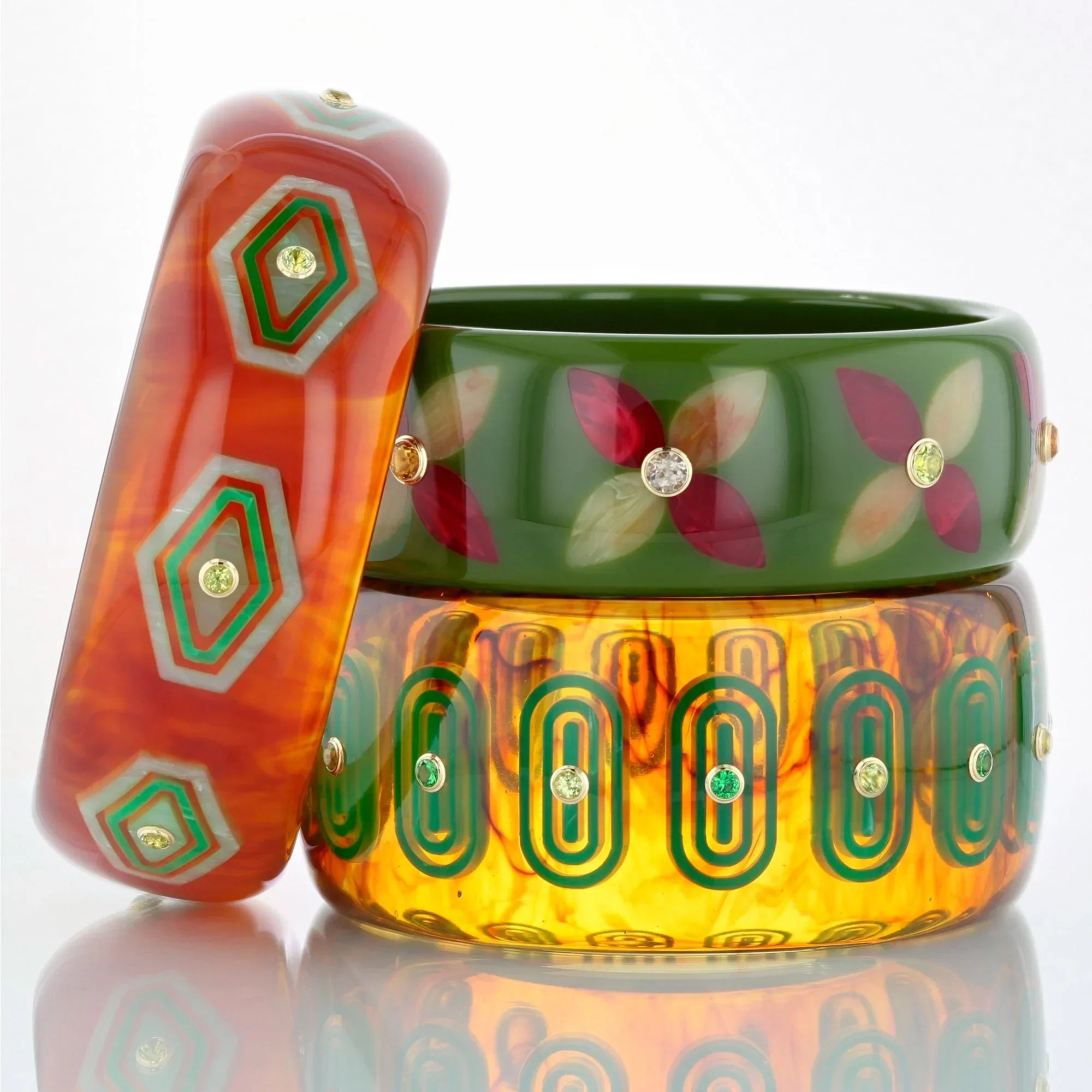 Brady Bangle | Bakelite With Inlay And Stones.