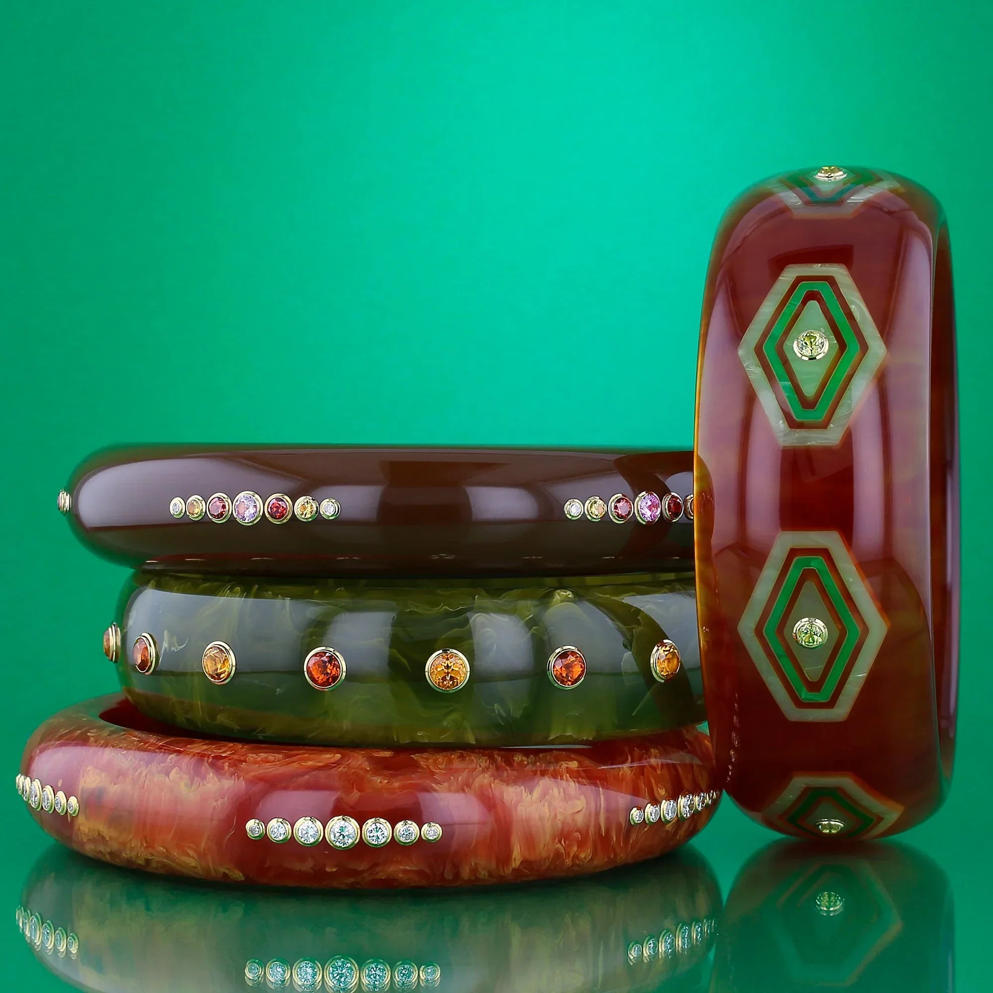 Brady Bangle | Bakelite With Inlay And Stones.