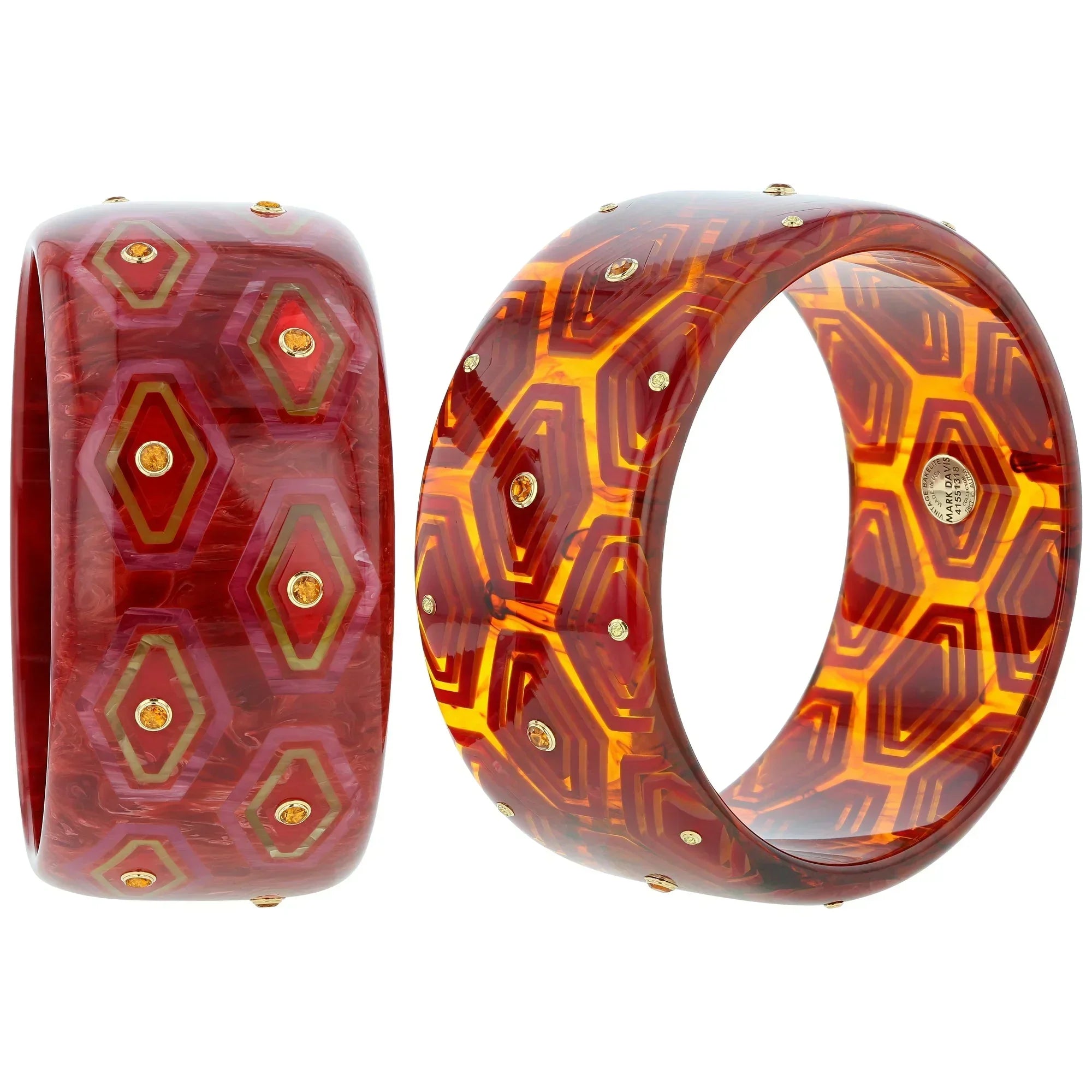 Brady III Bangle | Honey colored bakelite with inlay and stones.