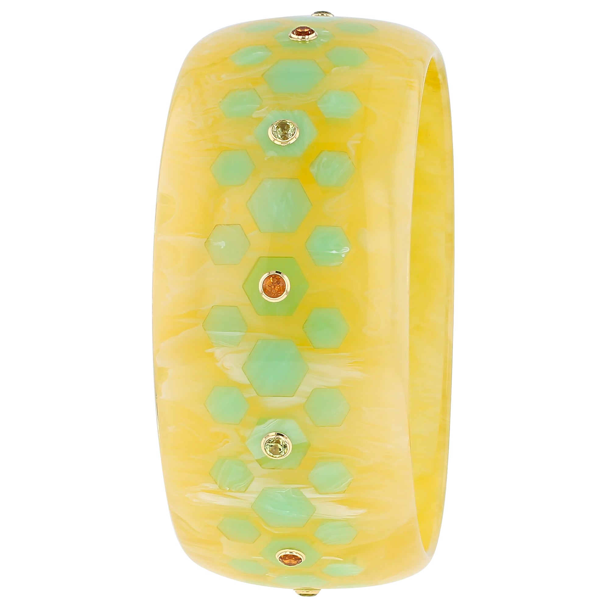 Calise Bangle | Bakelite with inlay and stones. 