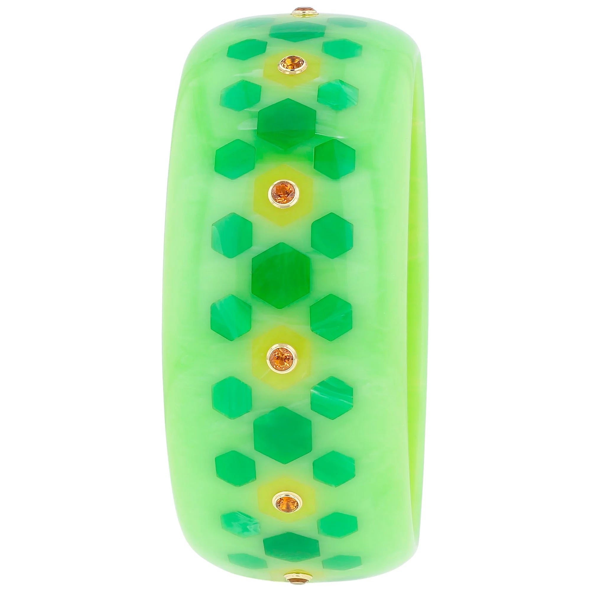 Calise Bangle | Bakelite with inlay and stones. 