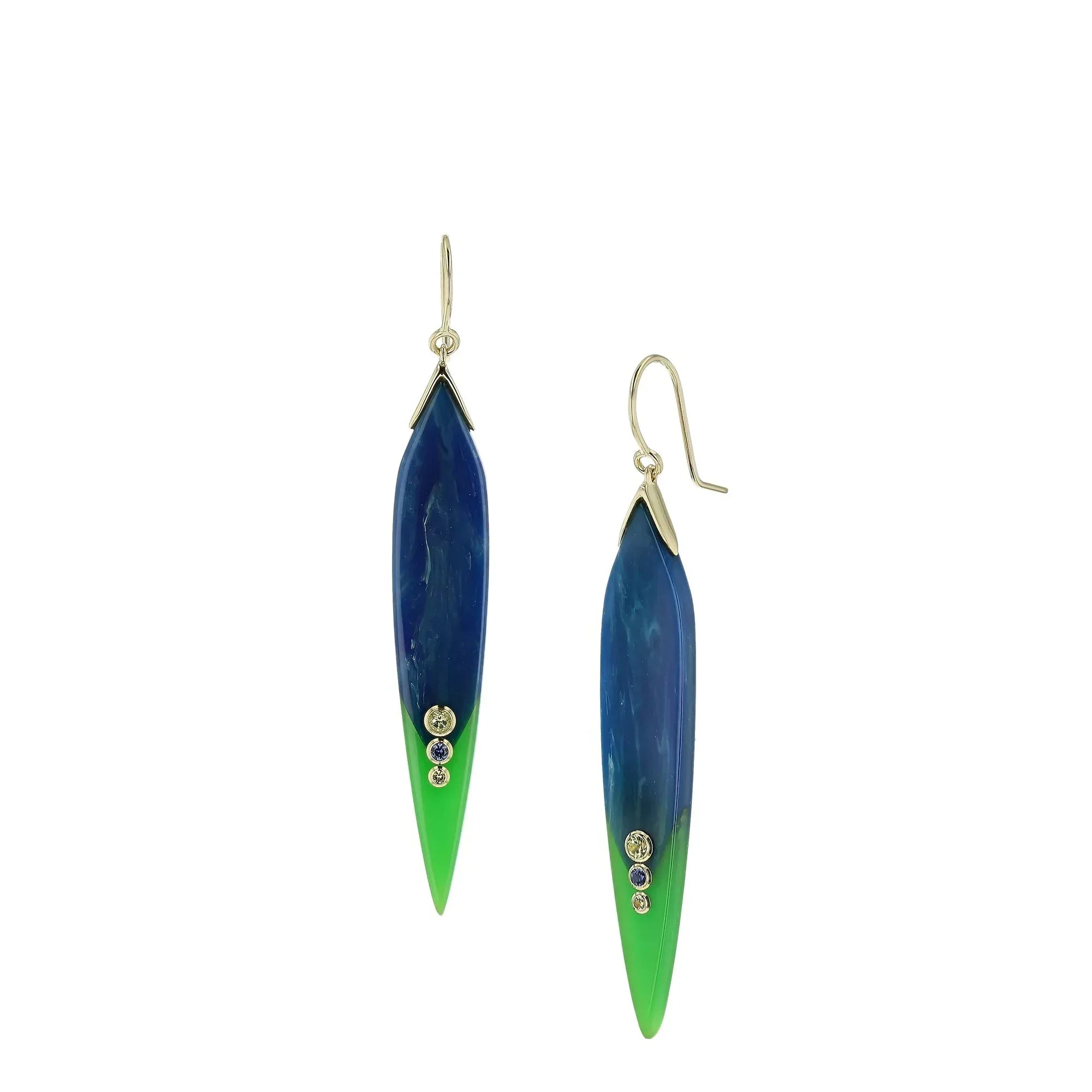 Camilla Earrings | Inverted flame shape bakelite drop earrings with stones. 