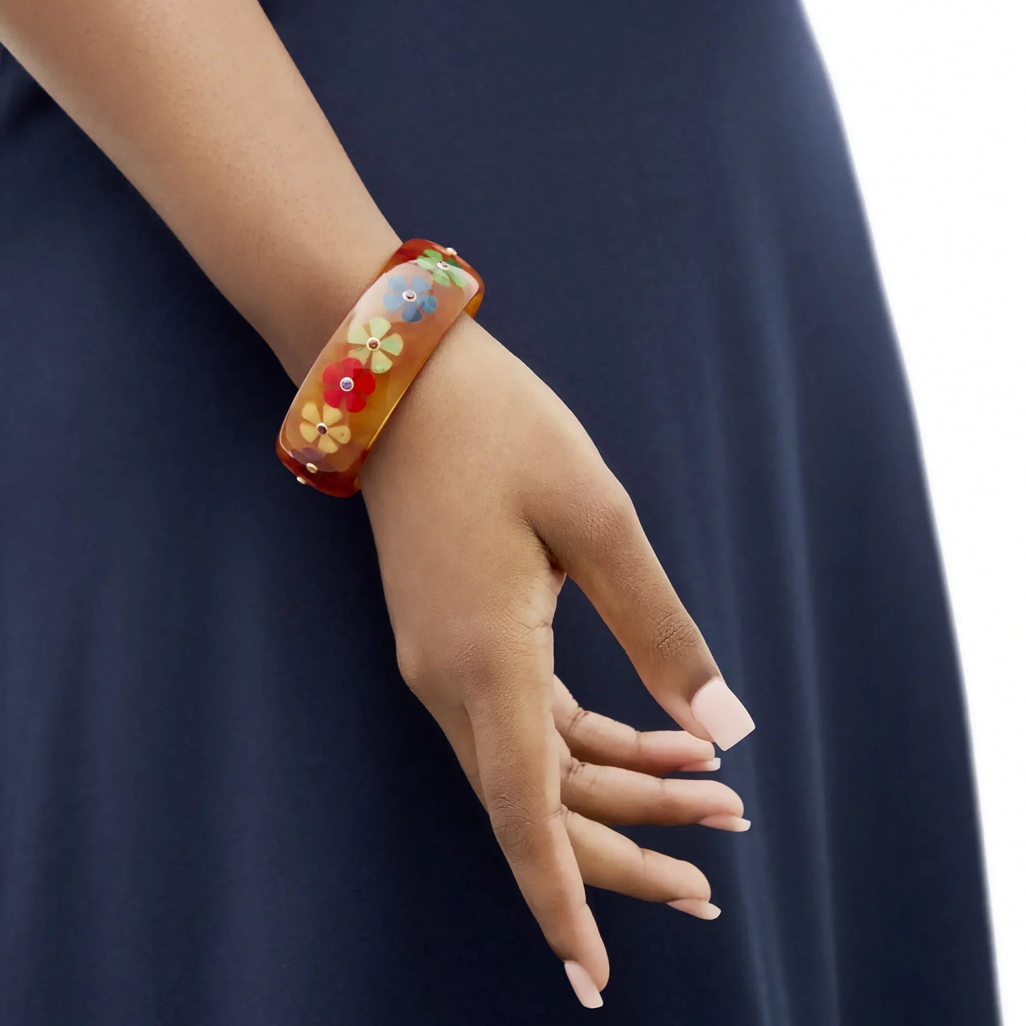 Camille Bangle | Rich tortoise bakelite with inlay and stones.