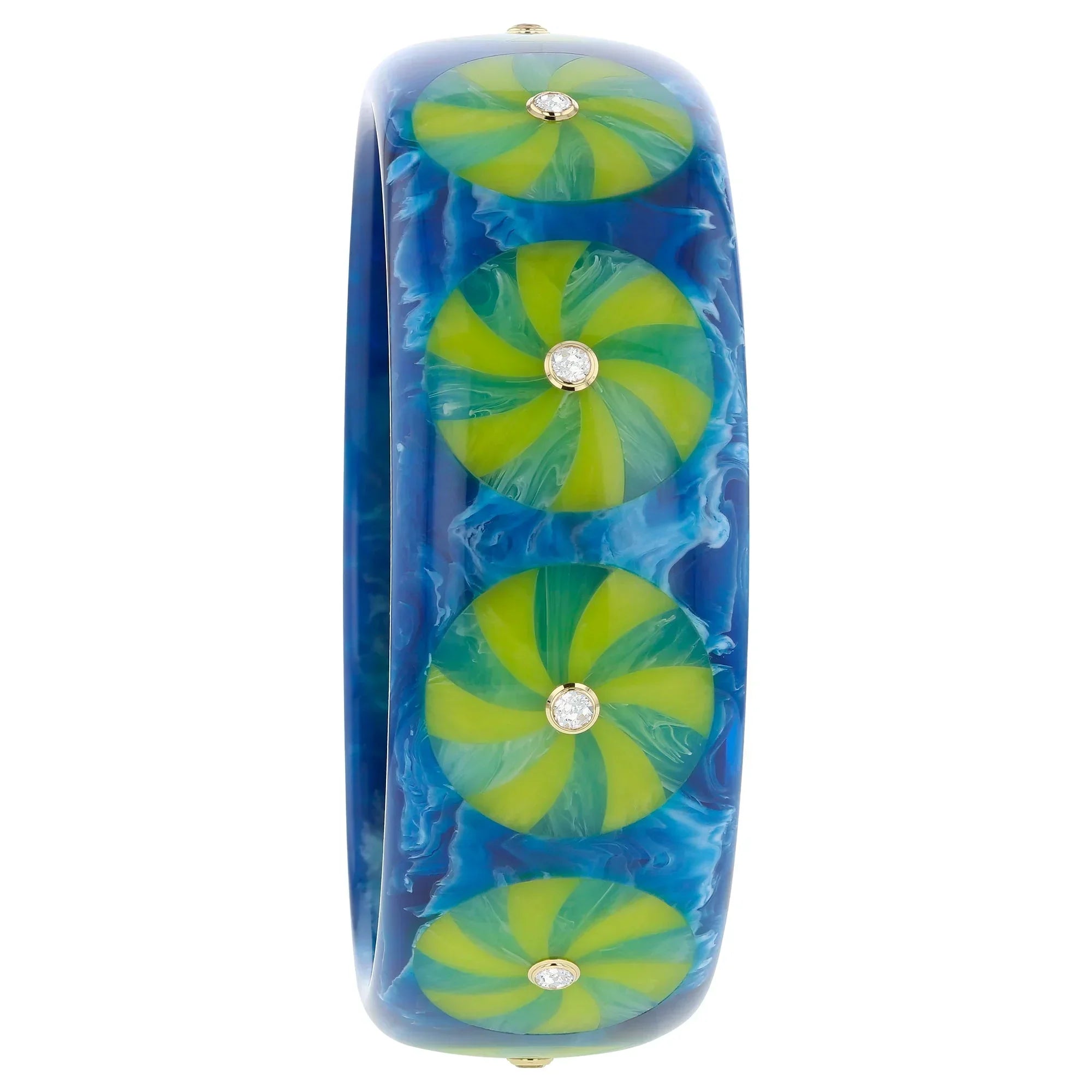 Candace Bangle | Bakelite bangle with inlay and stones, captivating marbling.