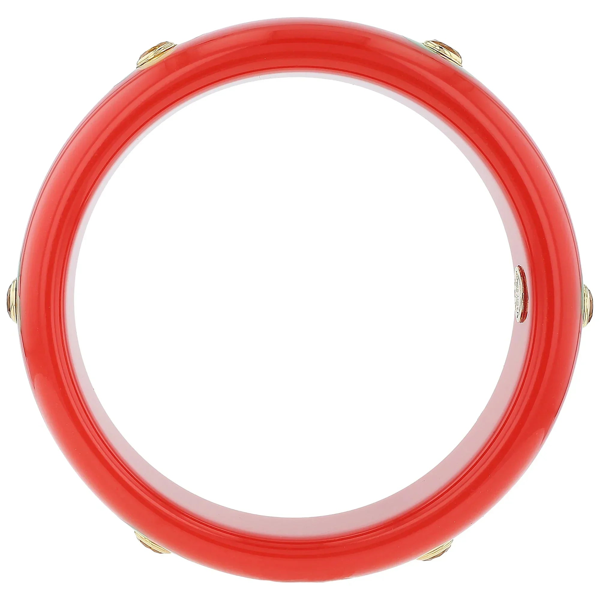Carmine Bangle | Red orange bakelite with inlay and stones.