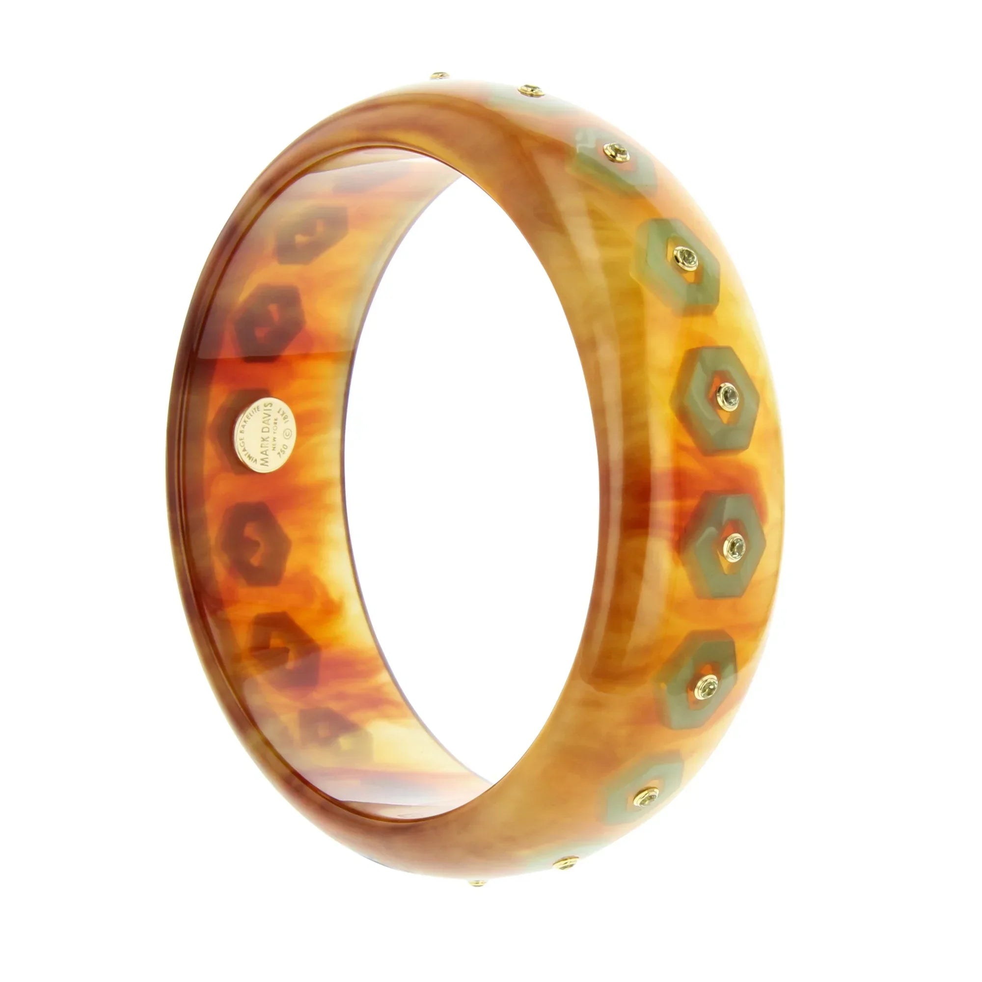 Cece Bangle | Hexagon frame design bangle with inlay and stones.