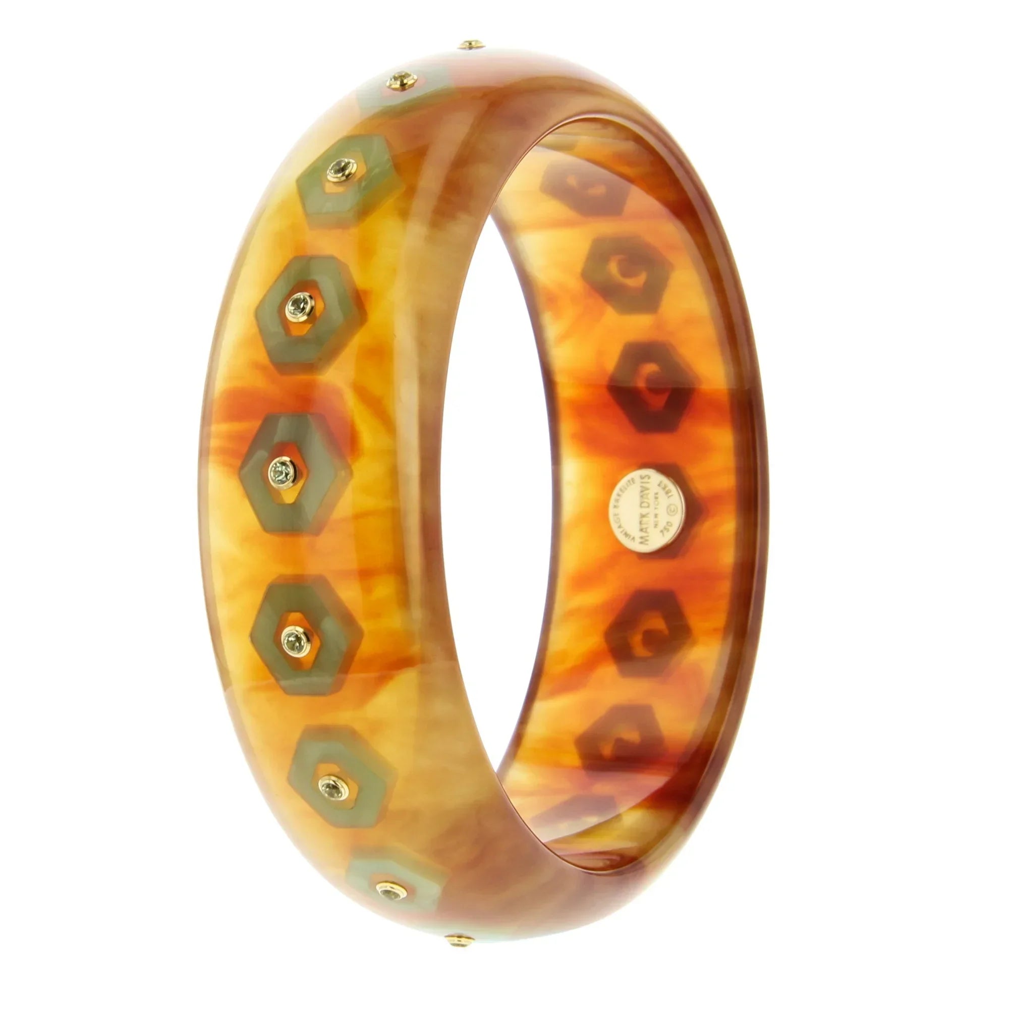 Cece Bangle | Hexagon frame design bangle with inlay and stones.