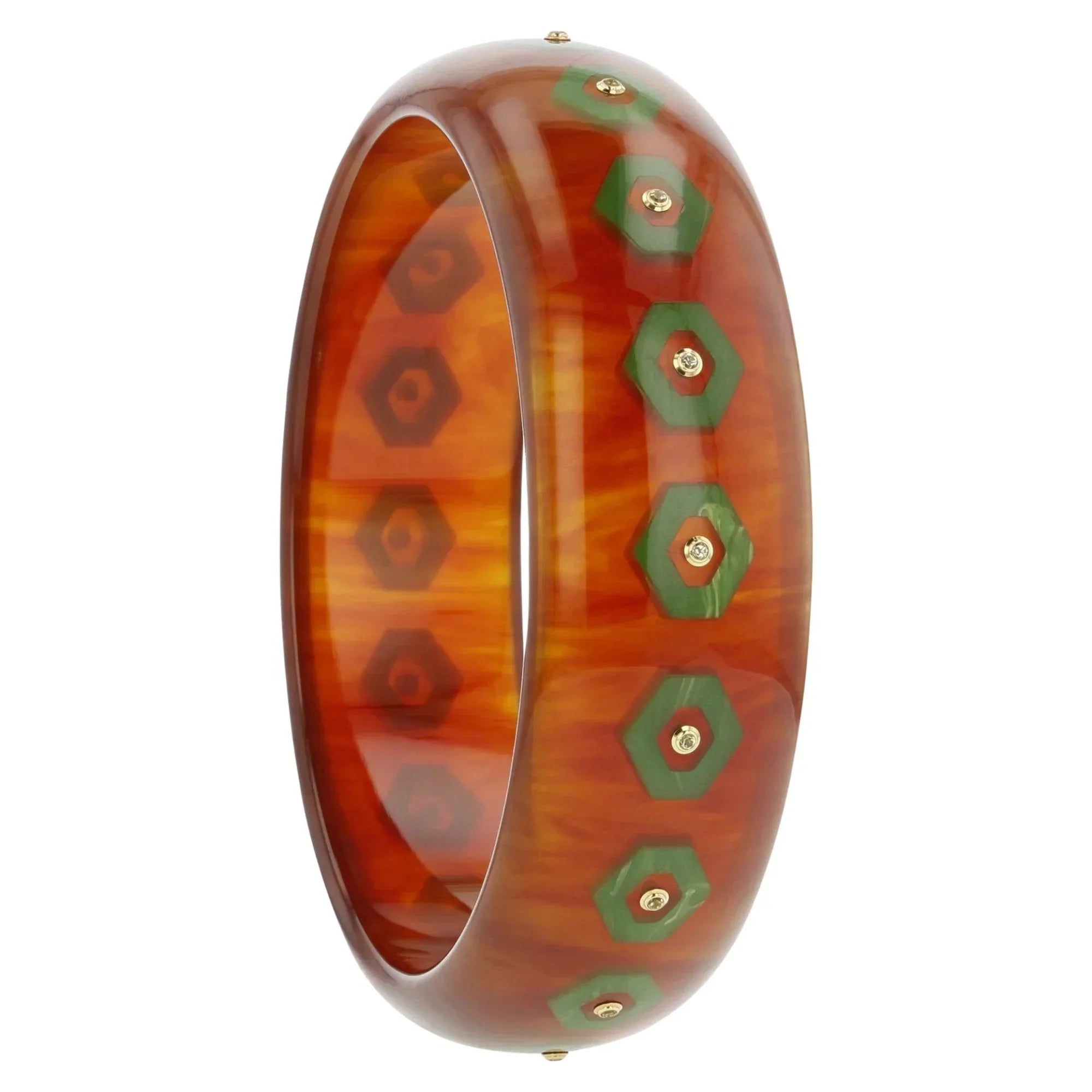 Cece Bangle | Caramel hued bangle with inlay and stones.