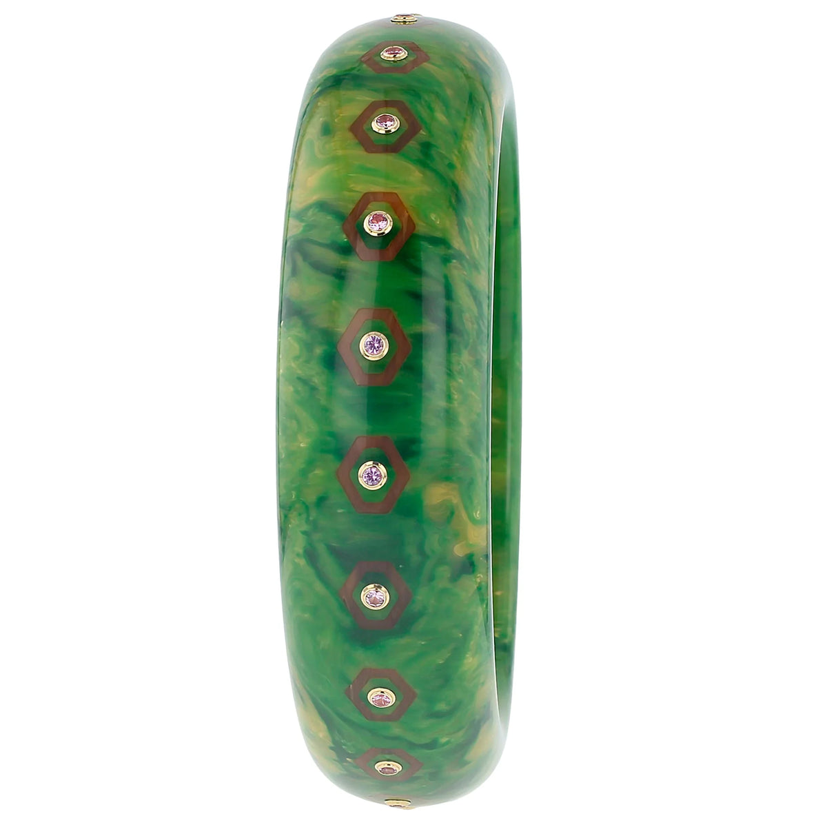 Cece Bangle | Bakelite with inlay and stones. 