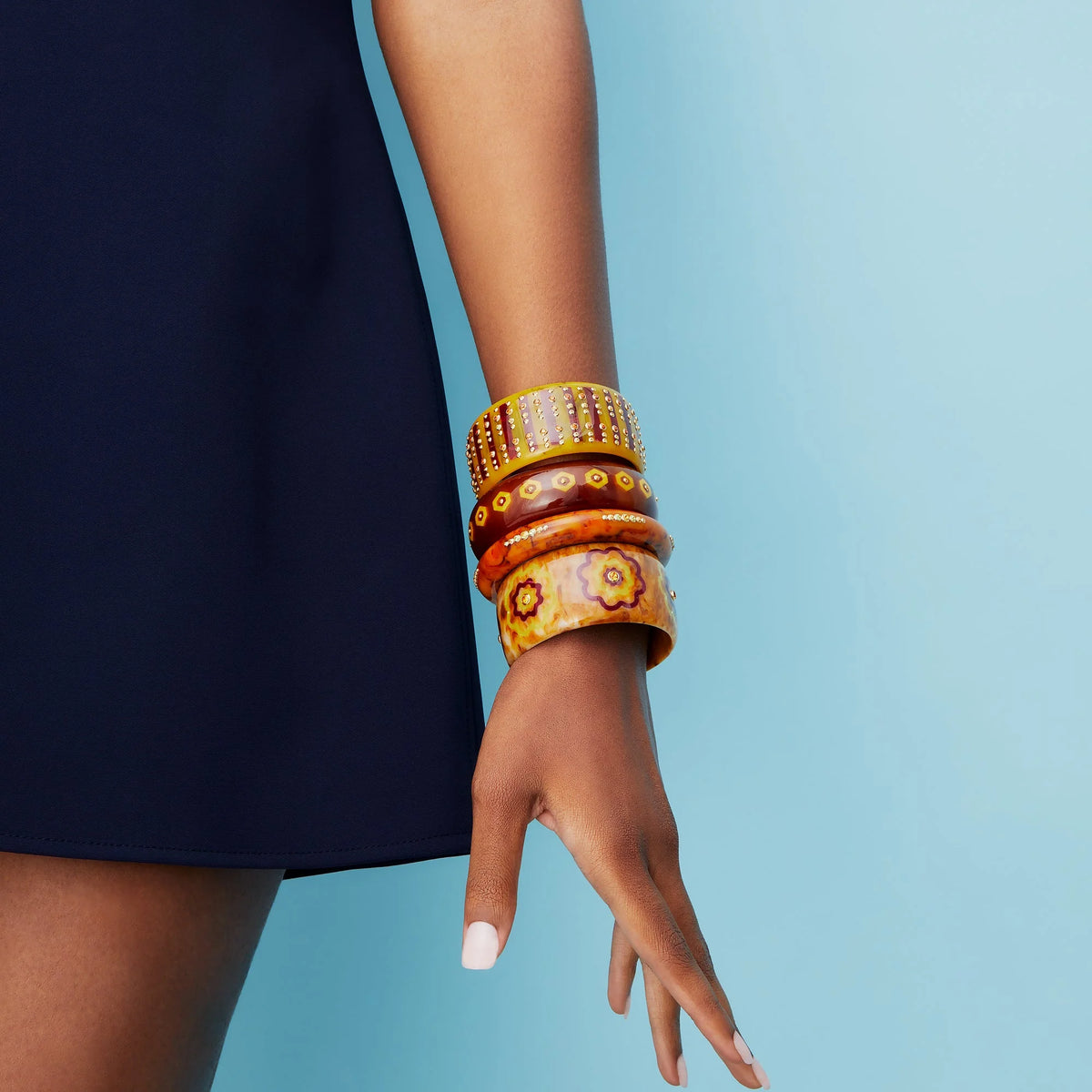 Cece Bangle | Bakelite with inlay and stones.