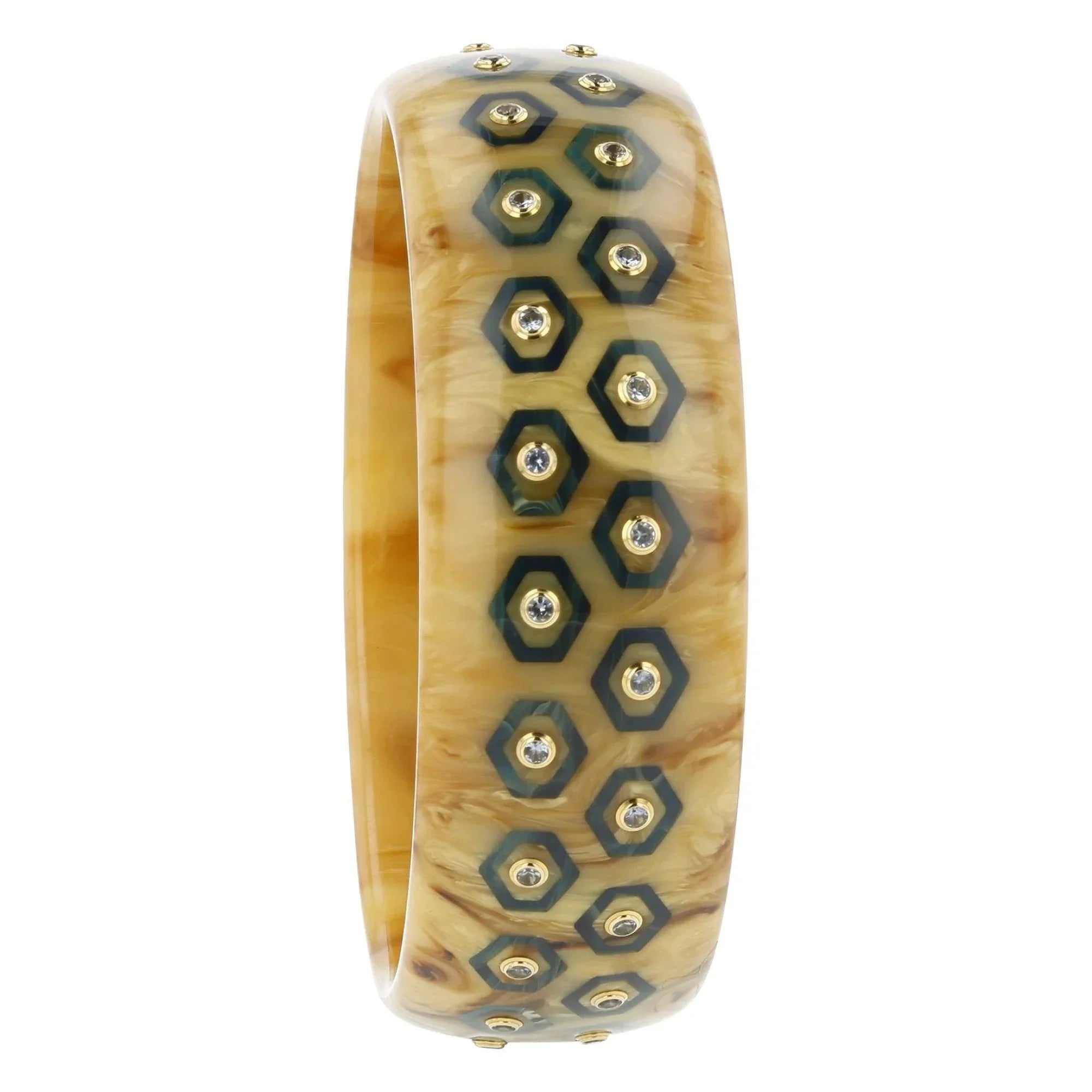 Cece II Bangle | Beige bangle with inlay and stones.