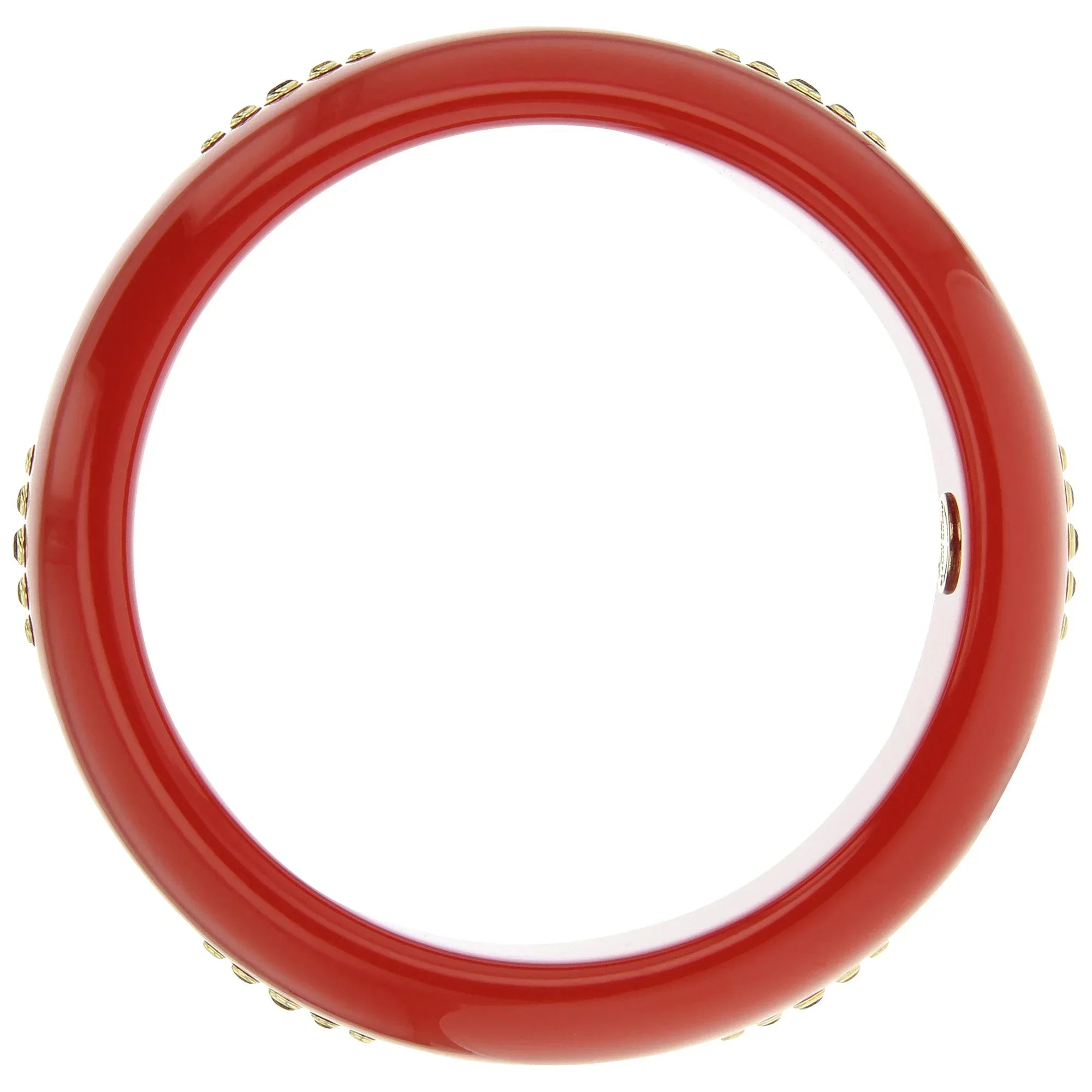Celie Bangle | Coral bakelite with inlay and stones.