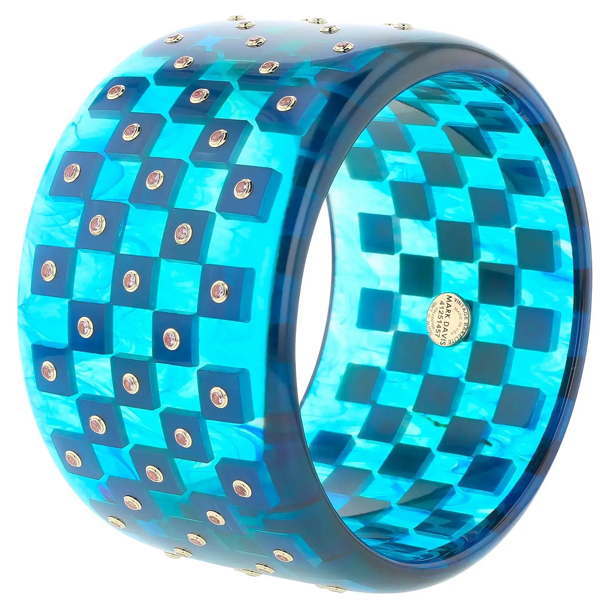 Chelsea Bangle | Bakelite with checkered design inlay and stones. 
