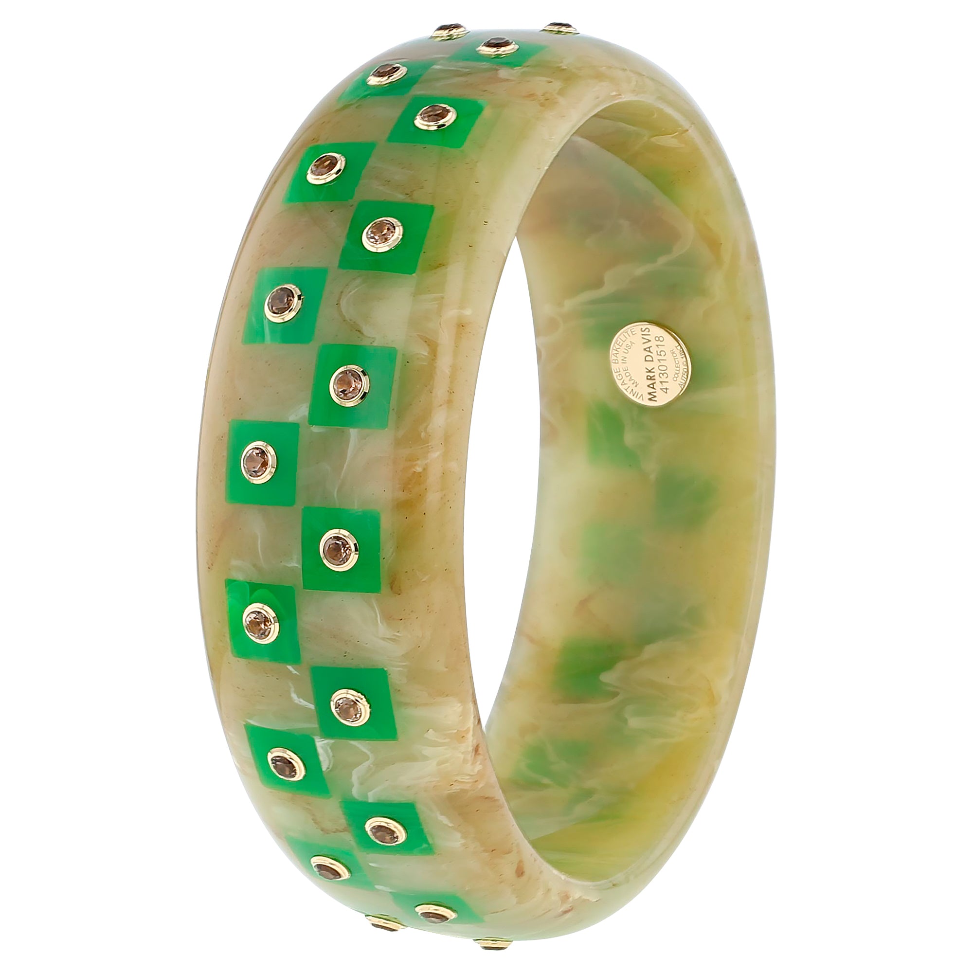 Chelsea Bangle | Bakelite with inlay and stones. 