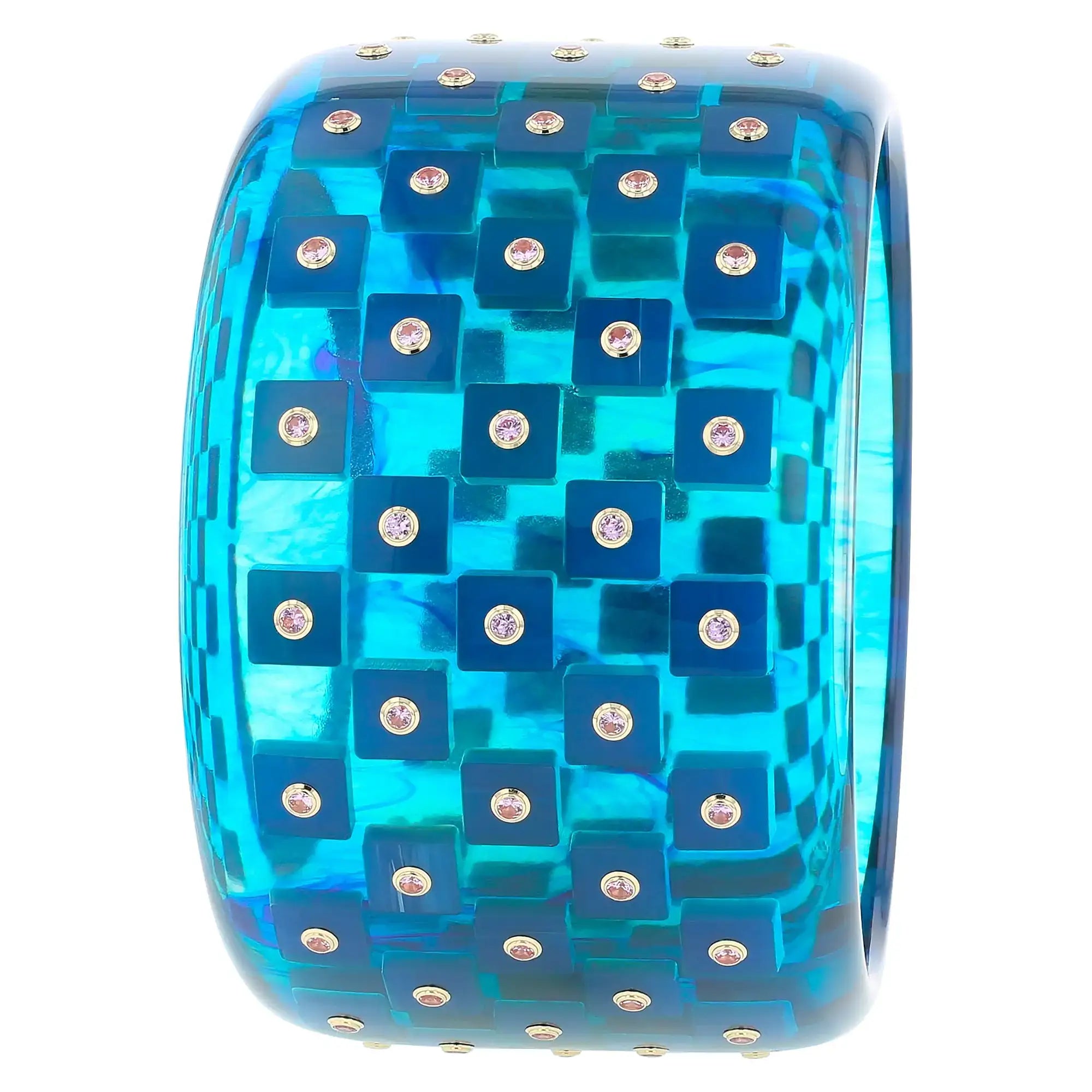 Chelsea Bangle | Bakelite with checkered design inlay and stones. 
