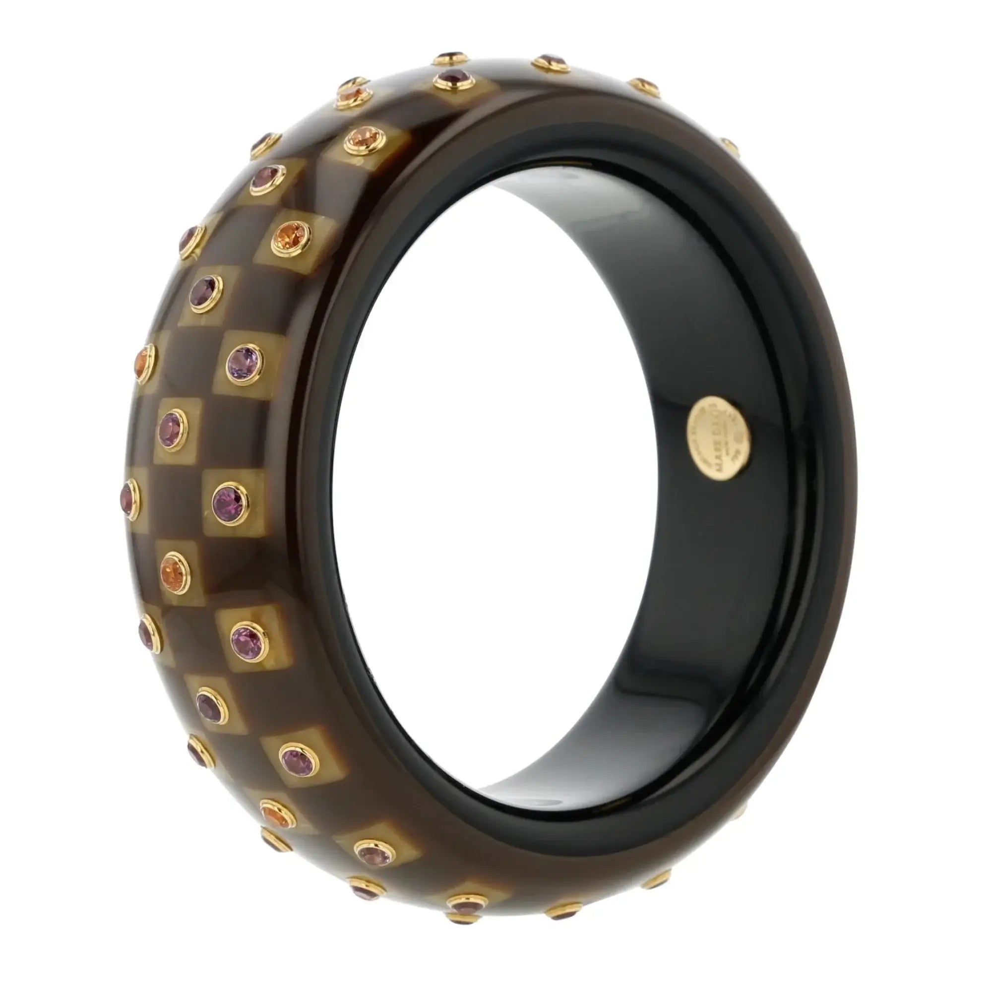 Chelsea III Bangle | Checked pattern bangle with inlay and stones.