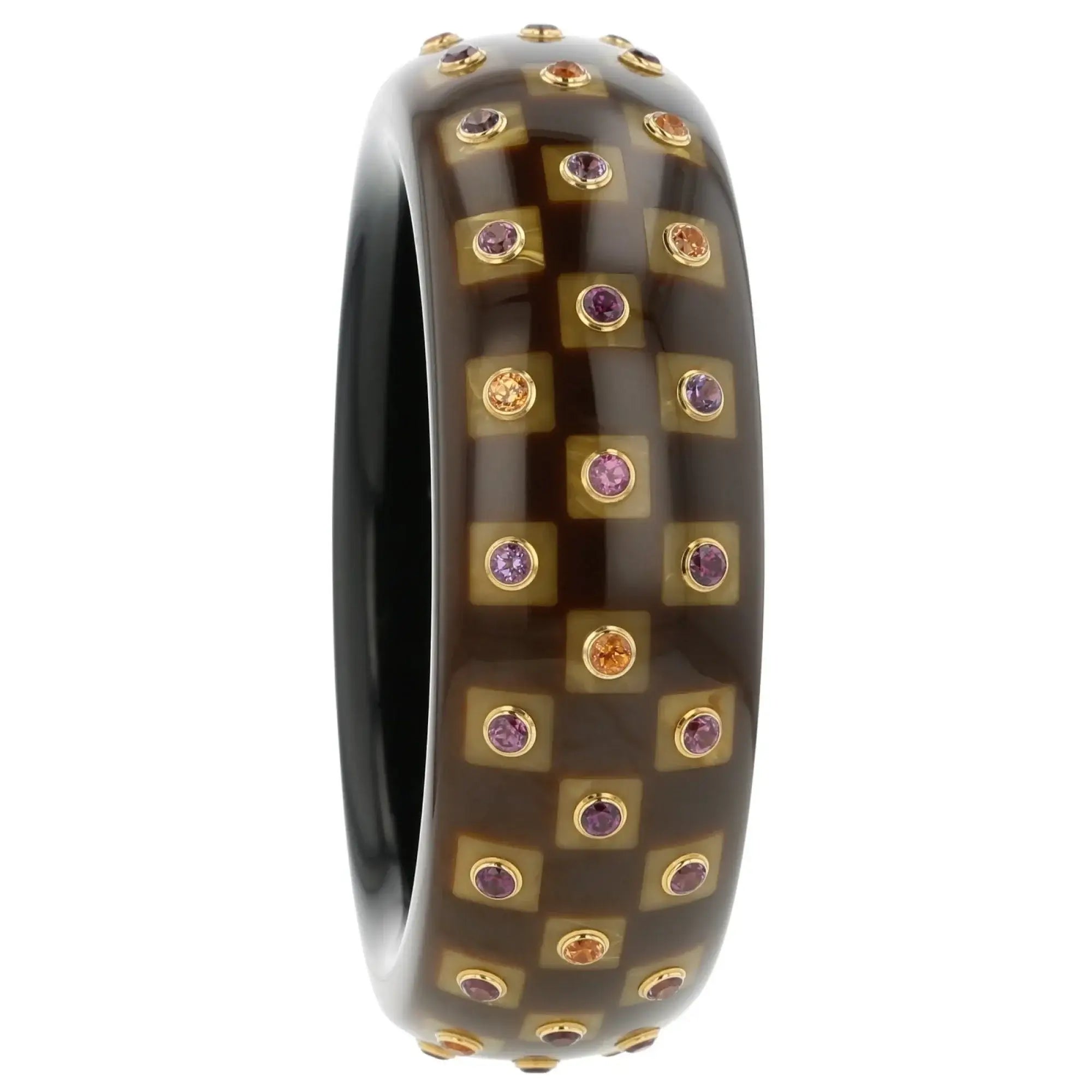 Chelsea III Bangle | Checked pattern bangle with inlay and stones.