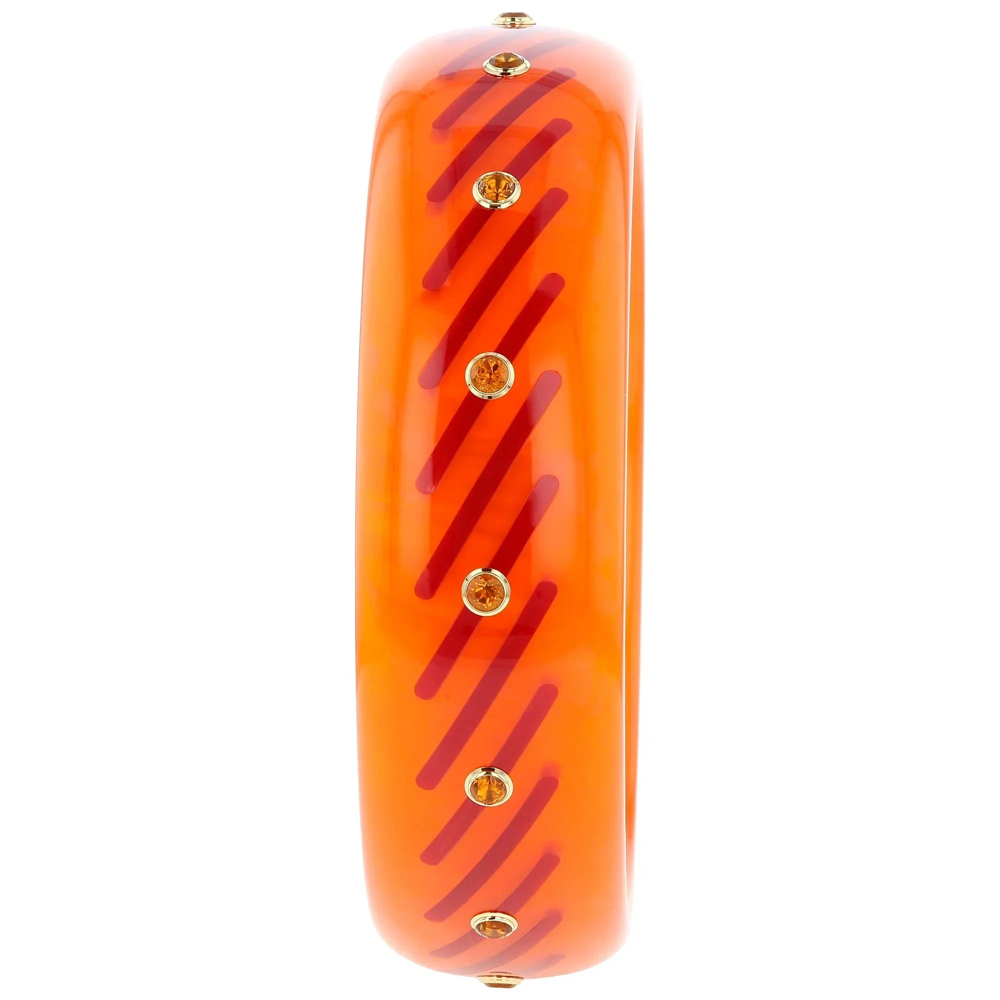 Clara Bangle | Bakelite bangle with a diagonal line inlay and stones.