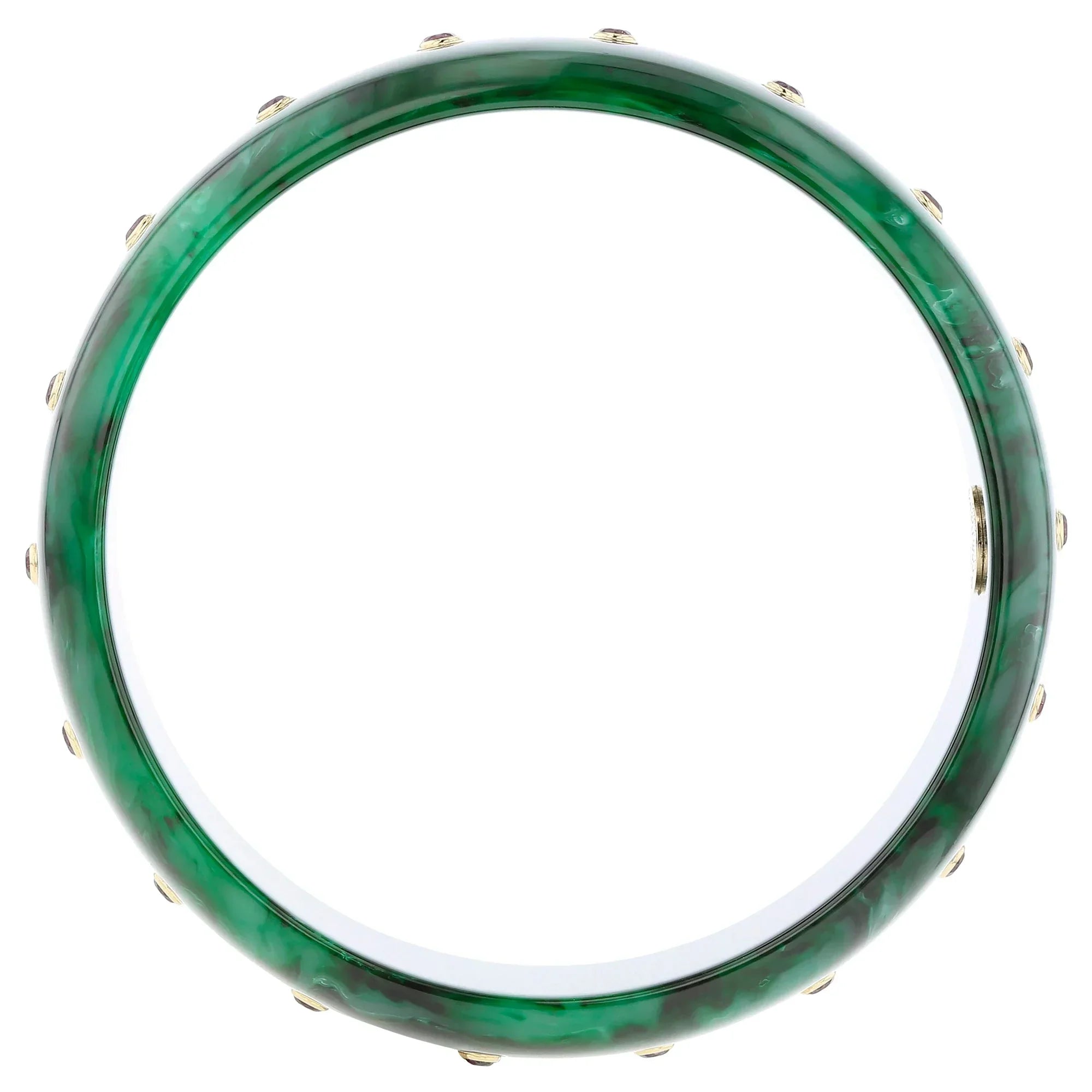 Clara Bangle | Mossy Green Bakelite With Inlay And Stones.