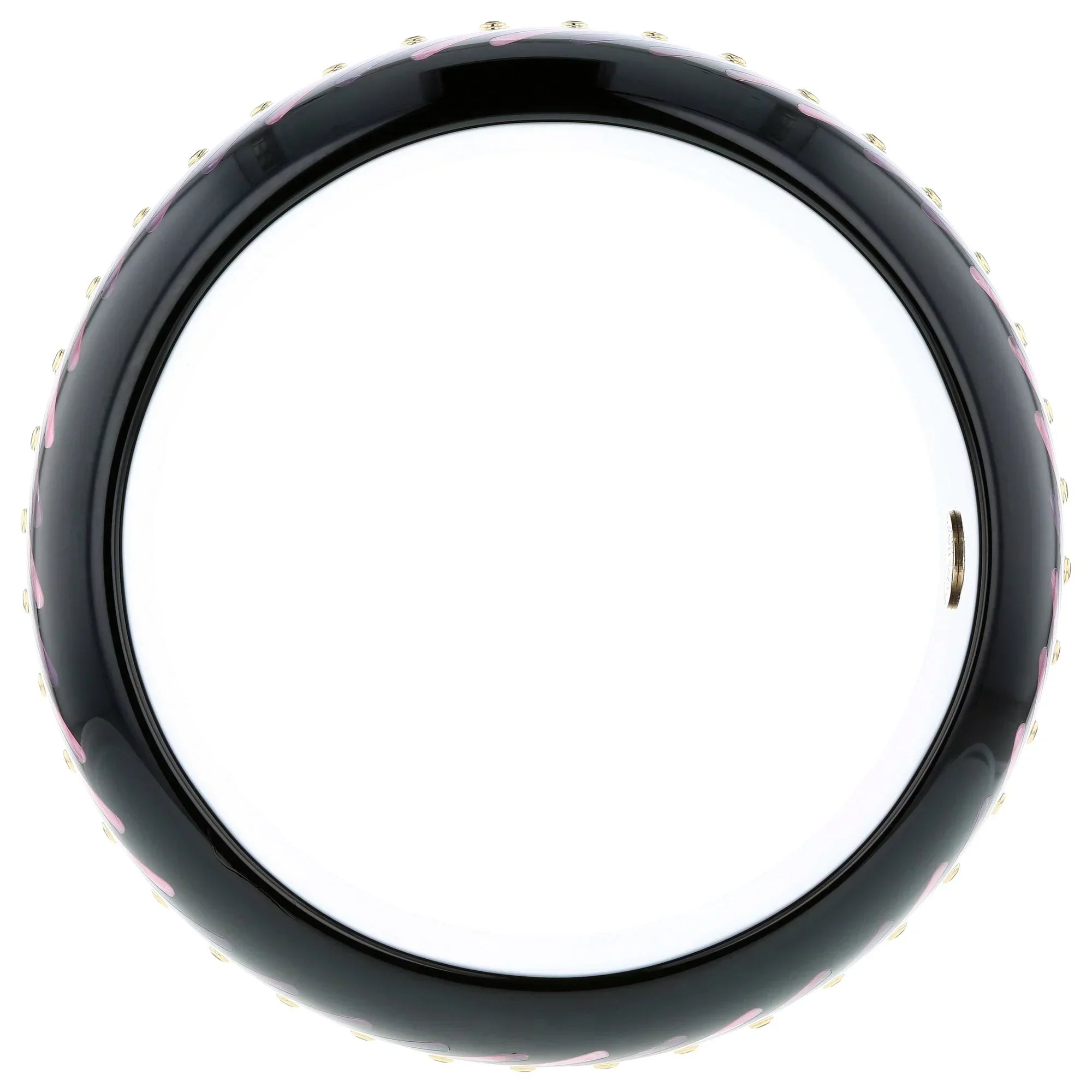 Clara III Bangle | Bakelite with parallel slanted line inlay and stones.