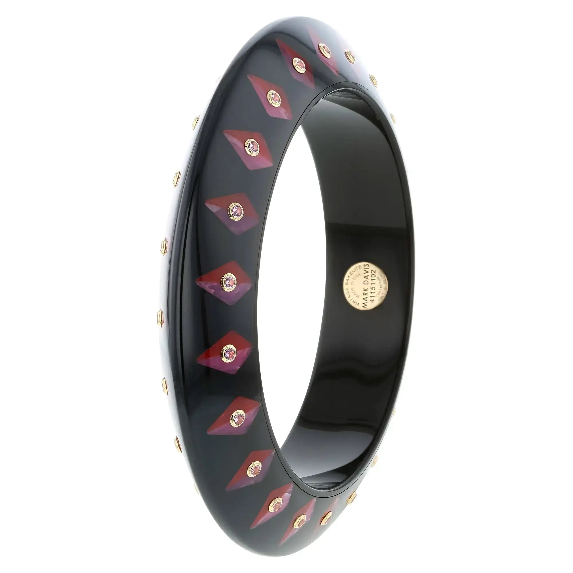 Daira Bangle | Knife-edge bakelite with inlay and stones.
