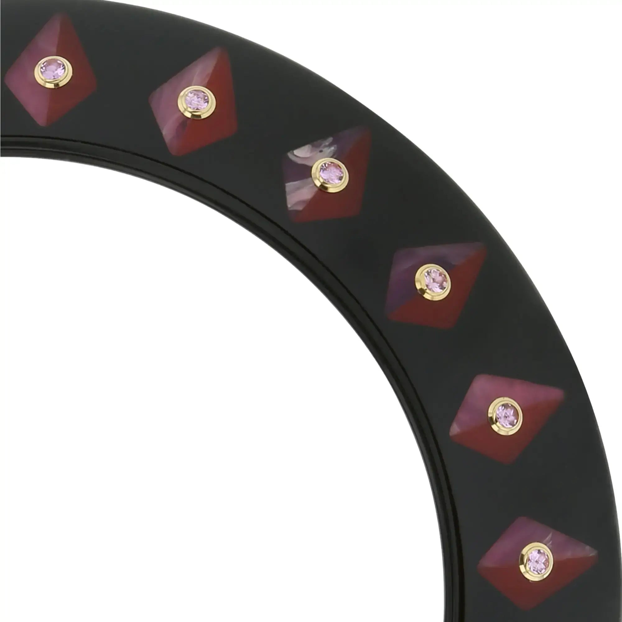 Daira Bangle | Knife-edge bakelite with inlay and stones.