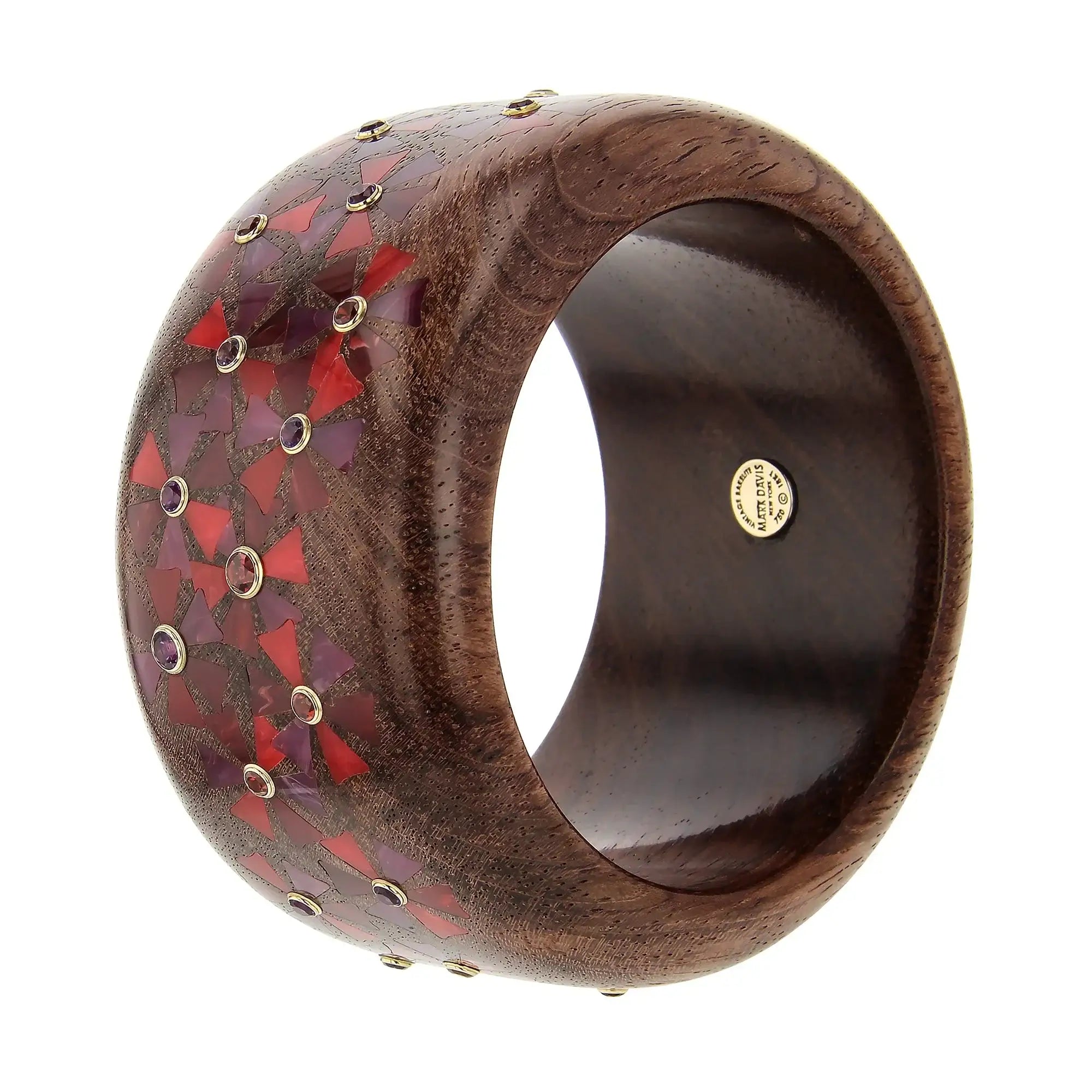 Daisy Bangle | Bubinga wood bakelite with Inlay and Stones.