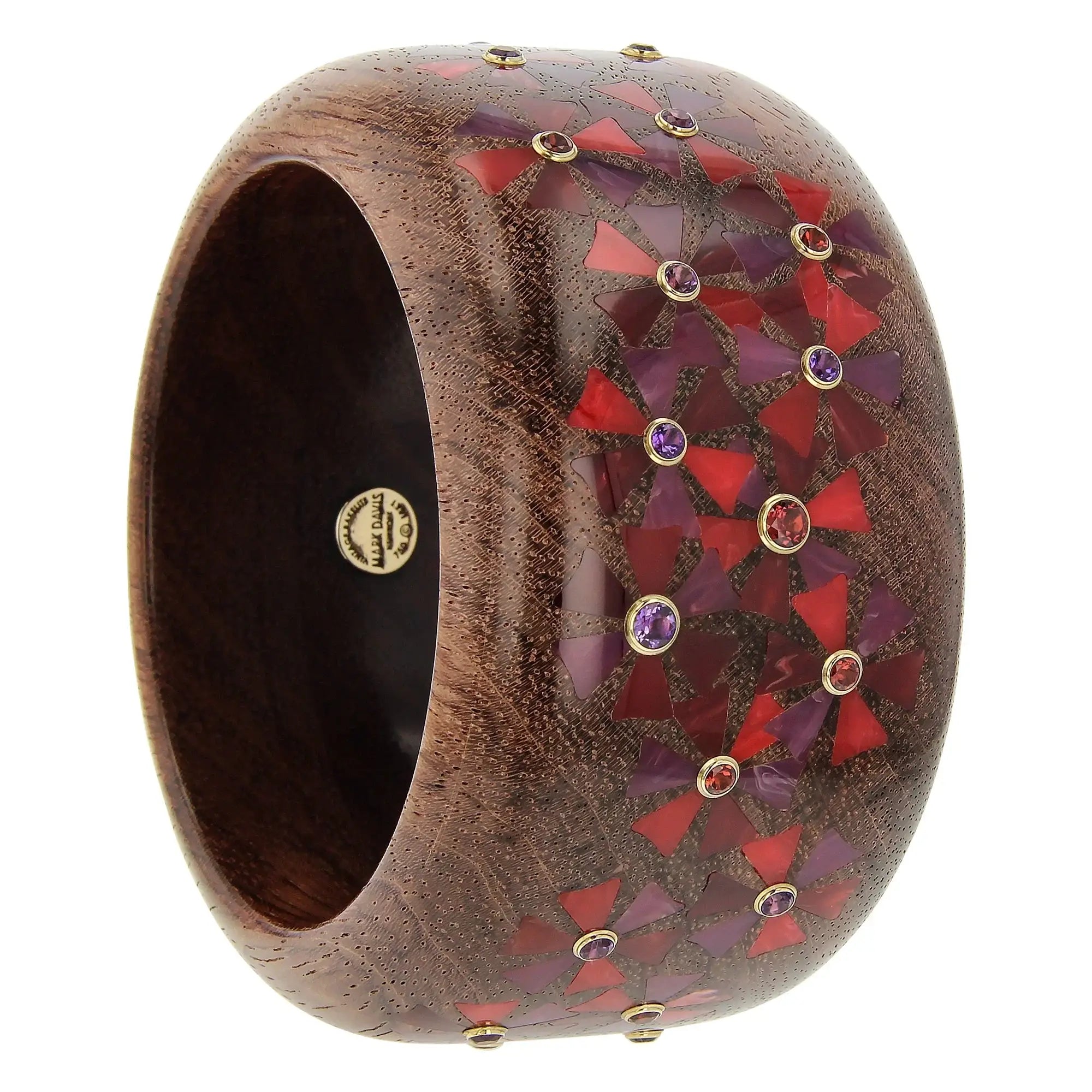 Daisy Bangle | Bubinga wood bakelite with Inlay and Stones.