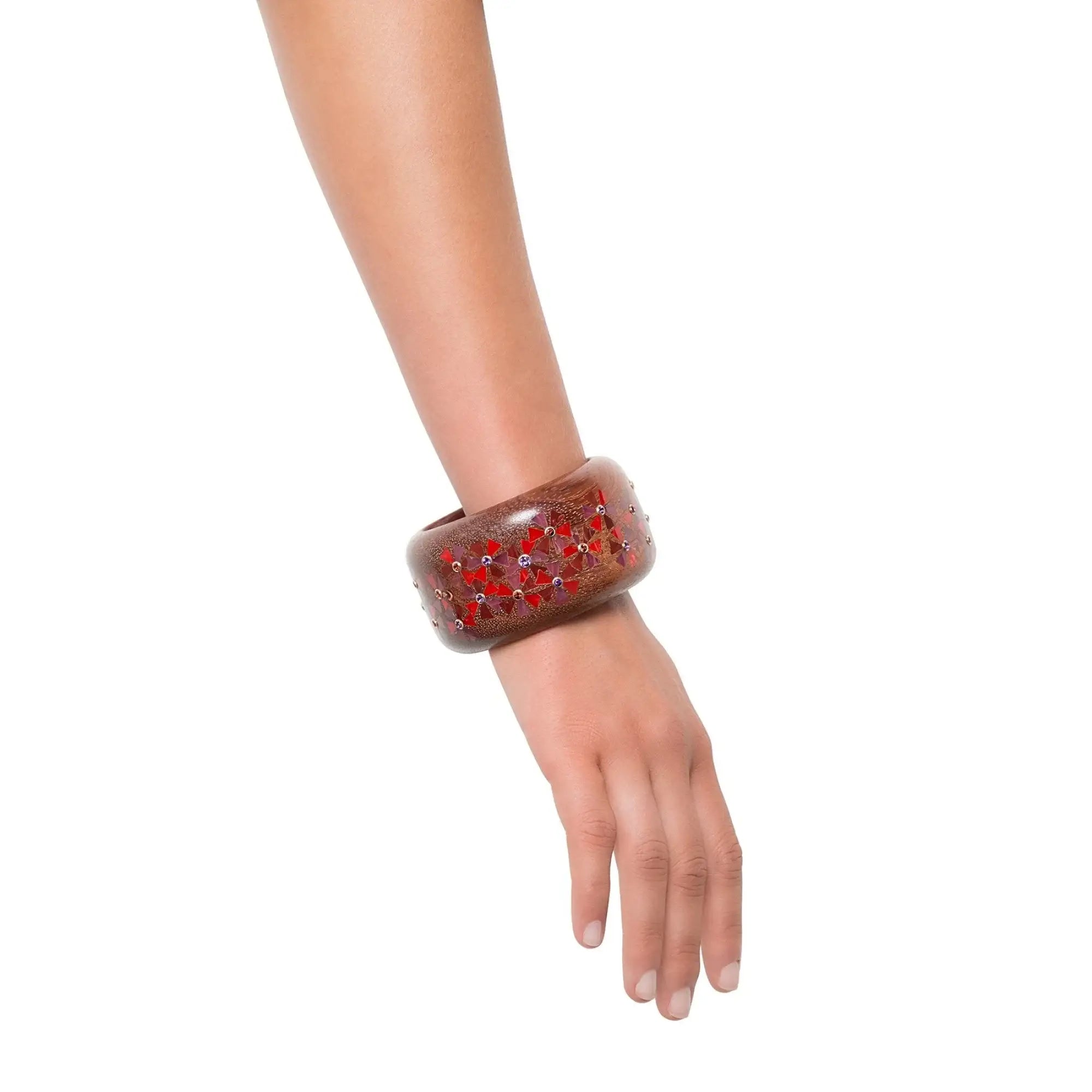 Daisy Bangle | Bubinga wood bakelite with Inlay and Stones.