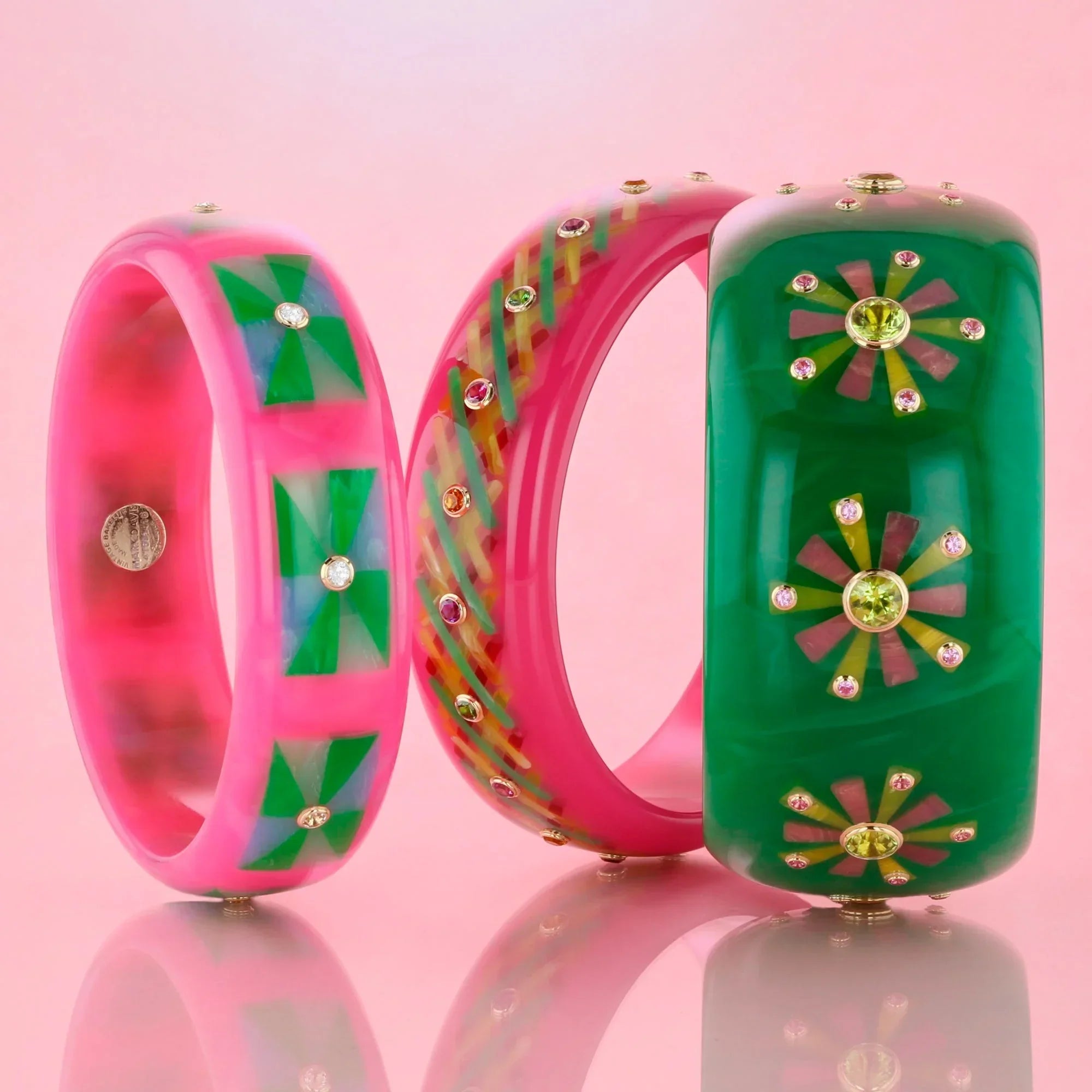 Elise Bangle | Bakelite bangle with inlay and stones, overlapping lines.