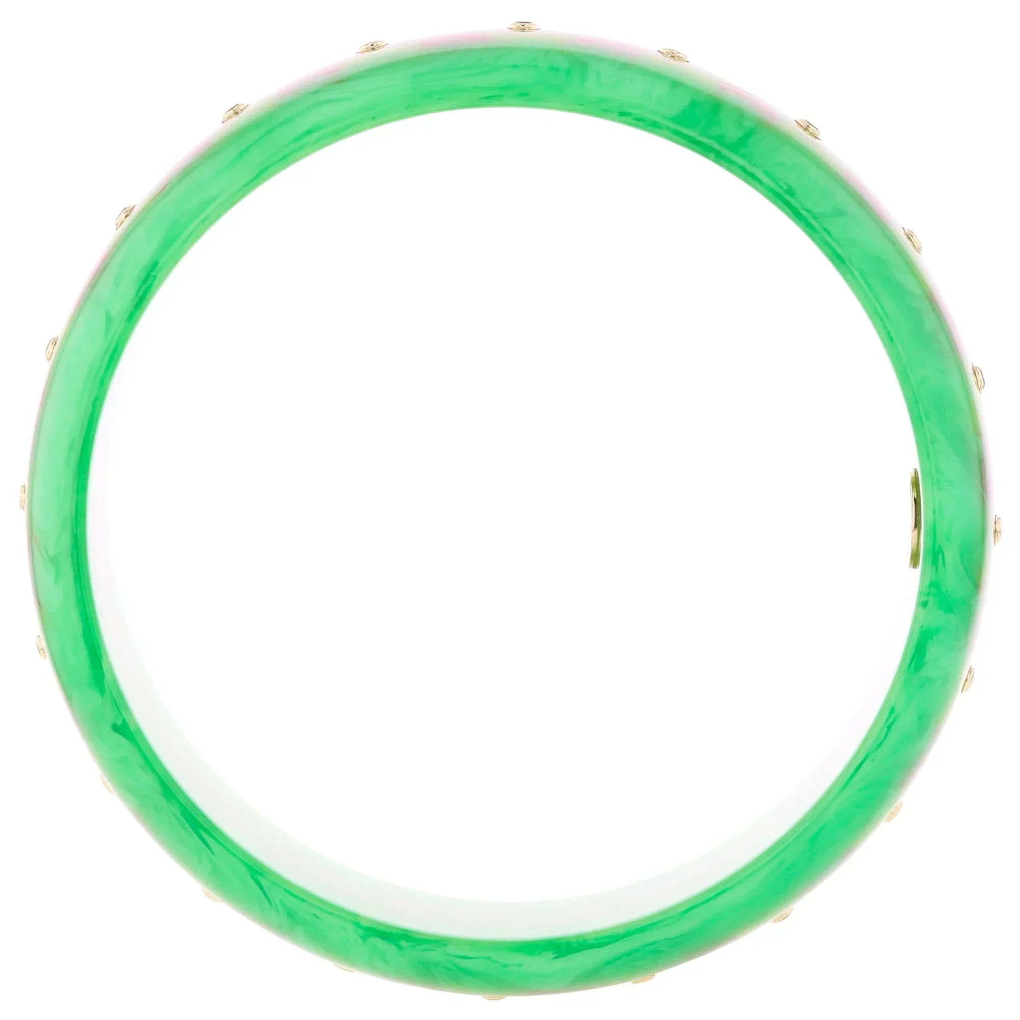 Elise Bangle | Bright green bakelite with inlay and stones.