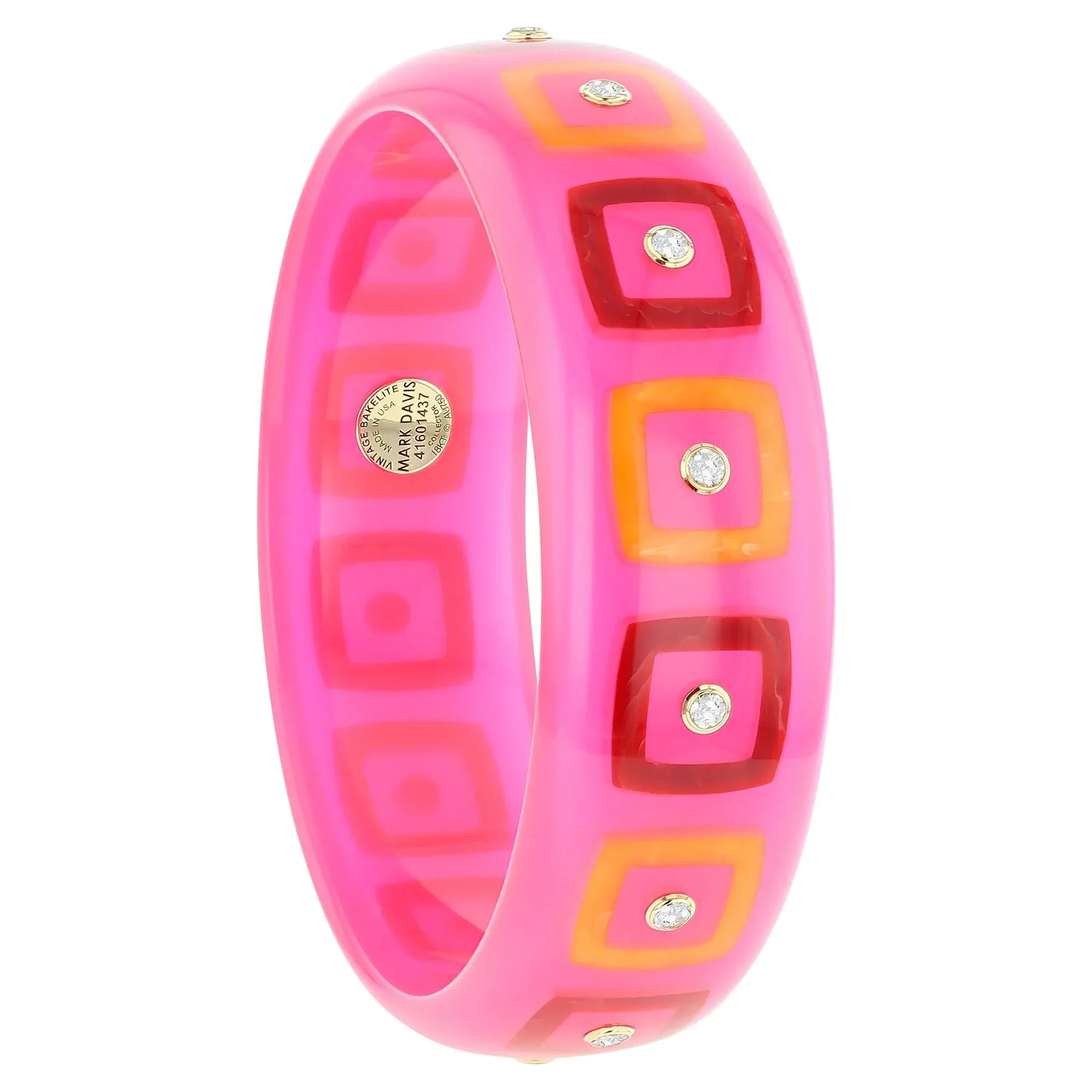 Ella Bangle | Translucent pink with inlay and stones.